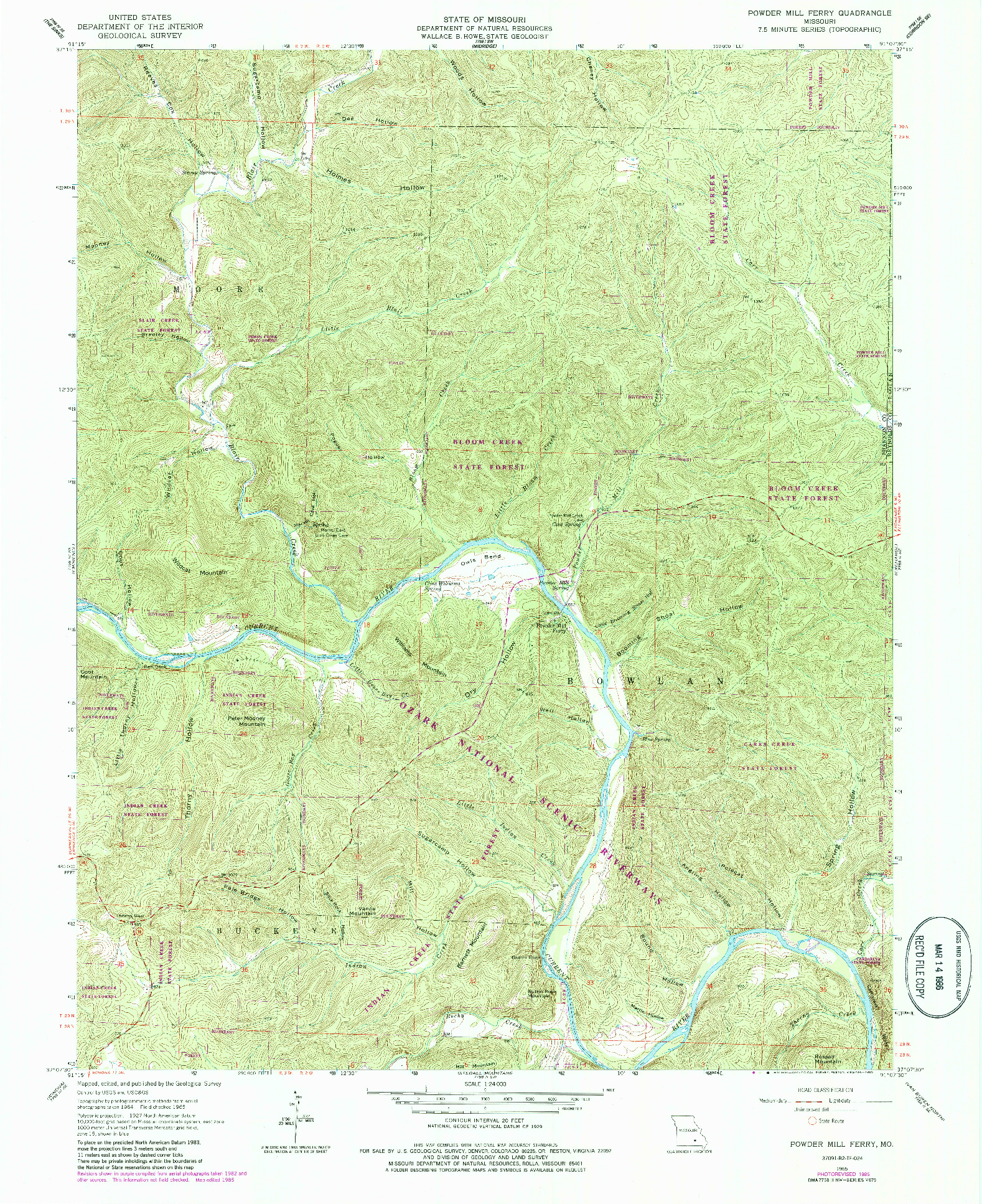 USGS 1:24000-SCALE QUADRANGLE FOR POWDER MILL FERRY, MO 1965