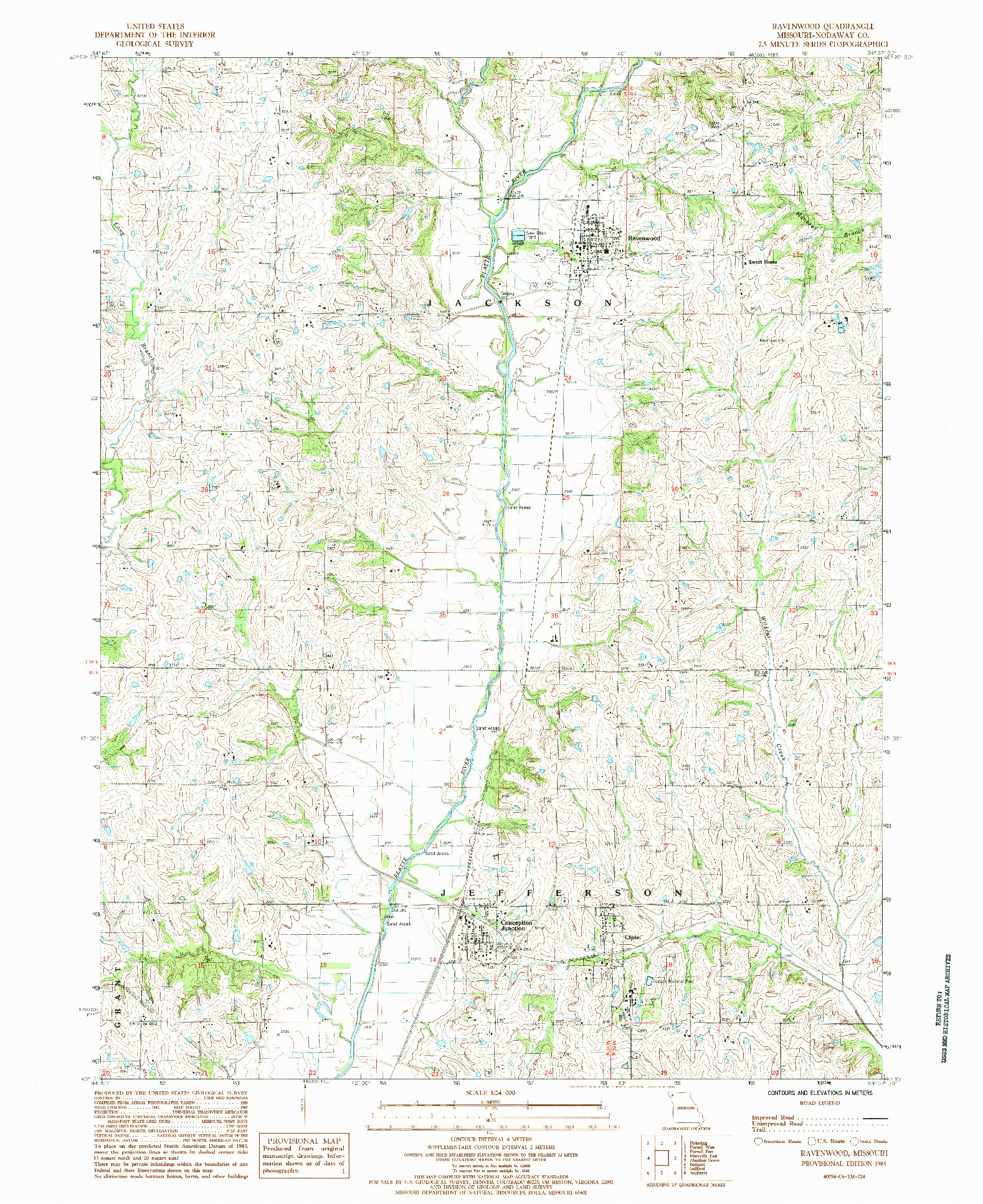 USGS 1:24000-SCALE QUADRANGLE FOR RAVENWOOD, MO 1985