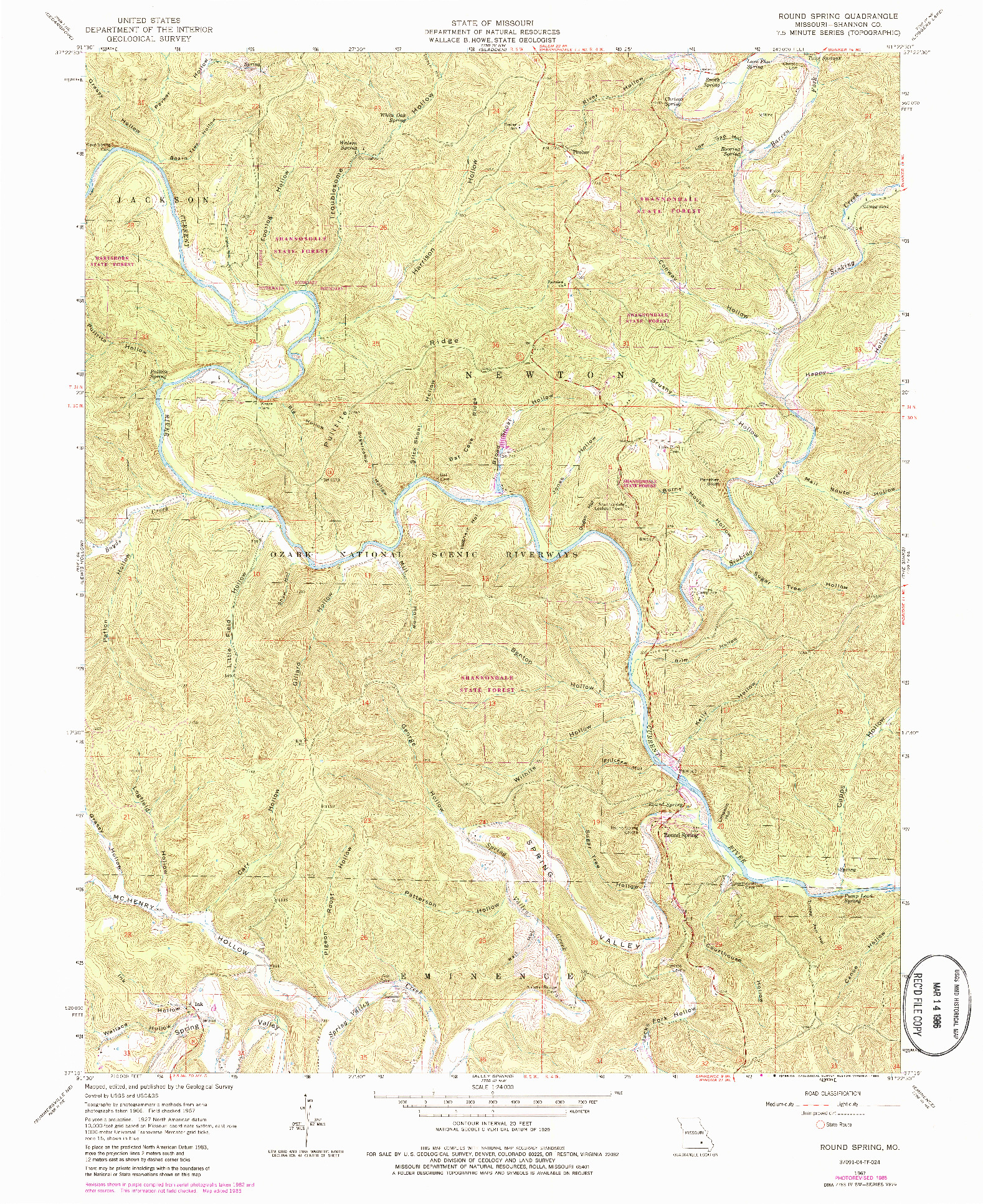 USGS 1:24000-SCALE QUADRANGLE FOR ROUND SPRING, MO 1967