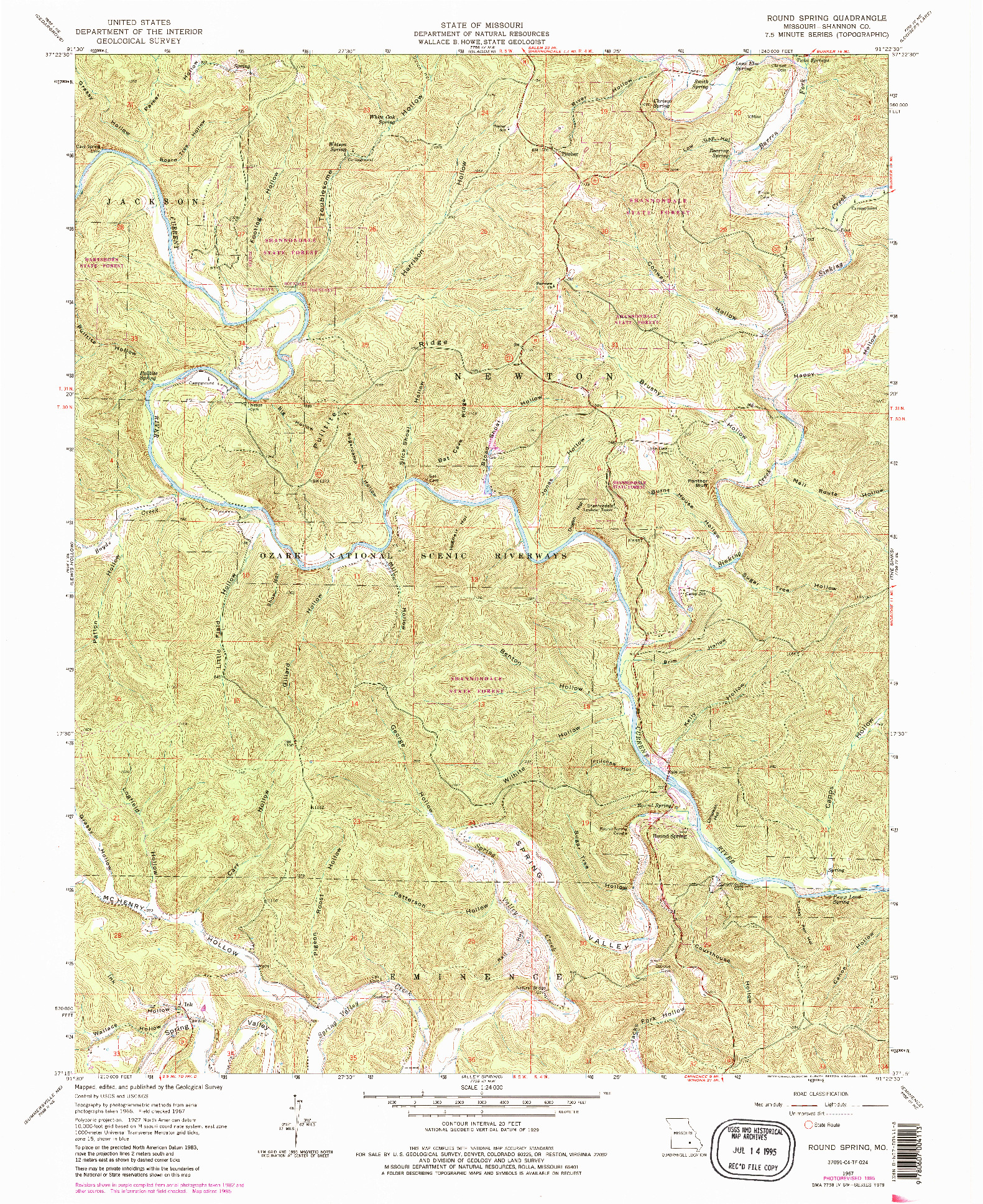 USGS 1:24000-SCALE QUADRANGLE FOR ROUND SPRING, MO 1967