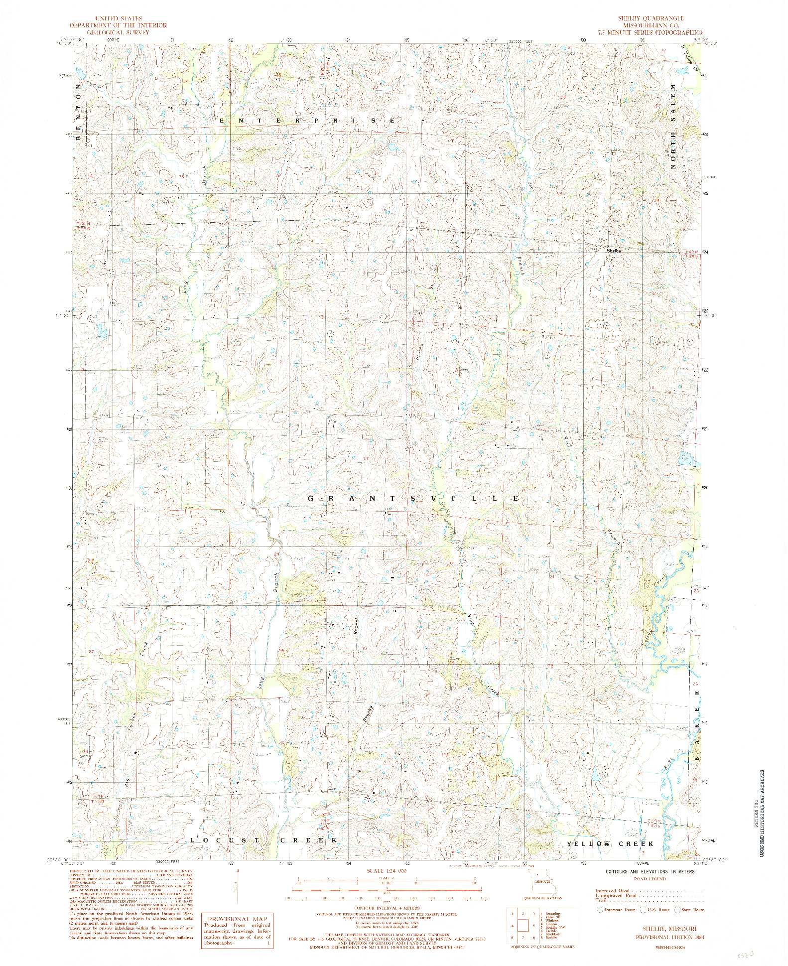 USGS 1:24000-SCALE QUADRANGLE FOR SHELBY, MO 1984