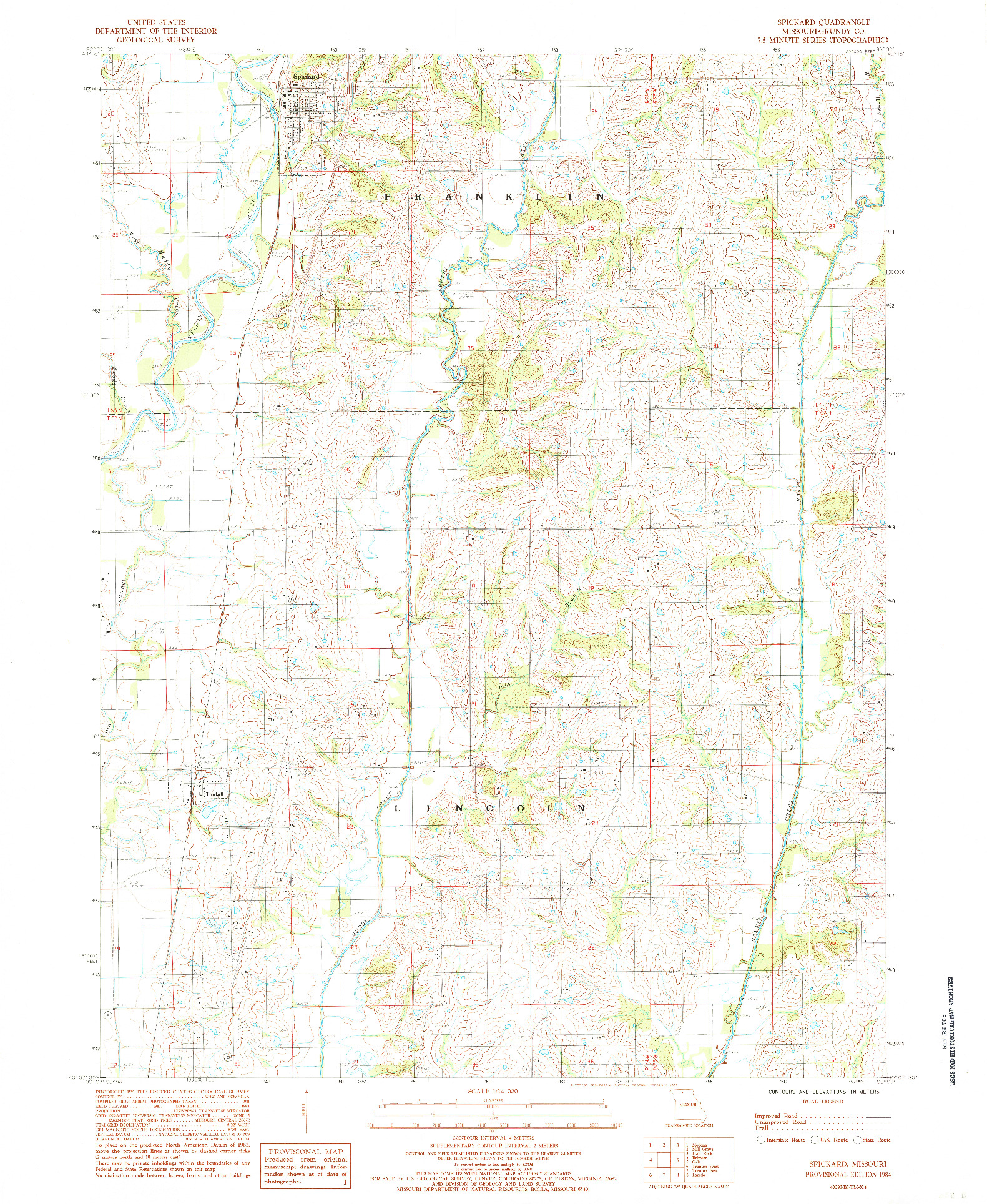 USGS 1:24000-SCALE QUADRANGLE FOR SPICKARD, MO 1984