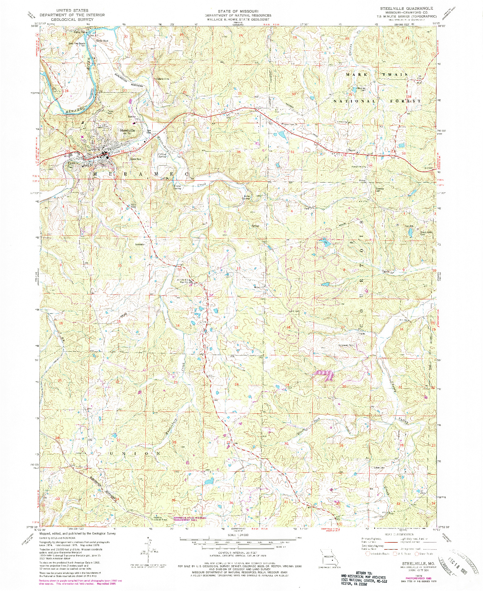 USGS 1:24000-SCALE QUADRANGLE FOR STEELVILLE, MO 1978