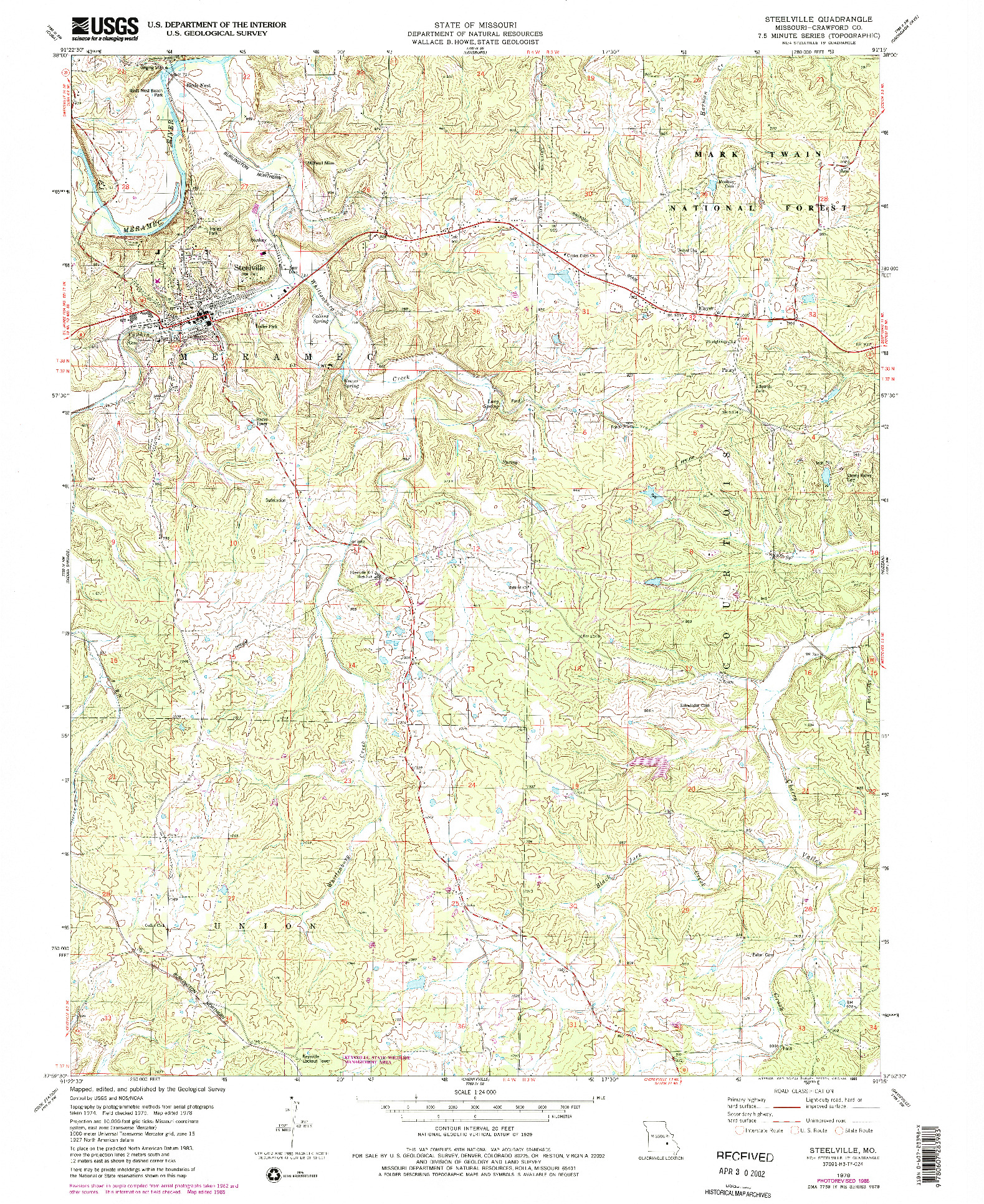 USGS 1:24000-SCALE QUADRANGLE FOR STEELVILLE, MO 1978