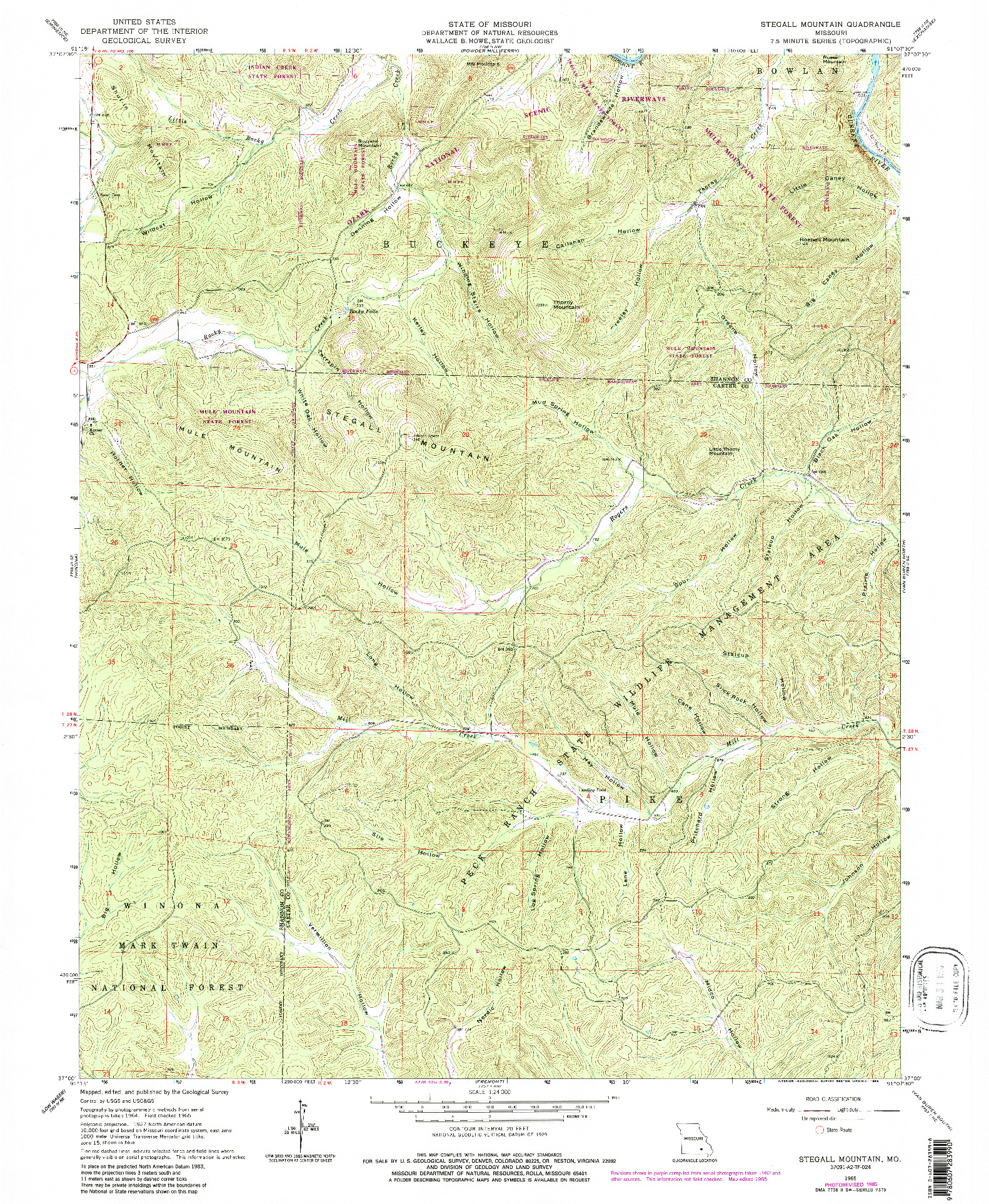USGS 1:24000-SCALE QUADRANGLE FOR STEGALL MOUNTAIN, MO 1965