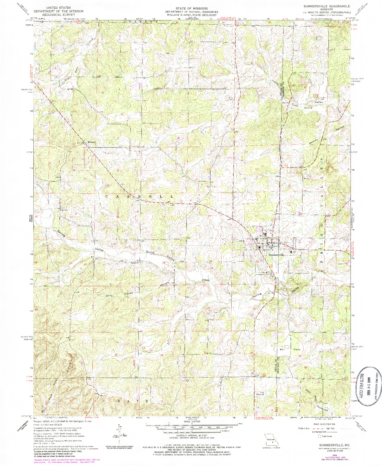 USGS 1:24000-SCALE QUADRANGLE FOR SUMMERSVILLE, MO 1968