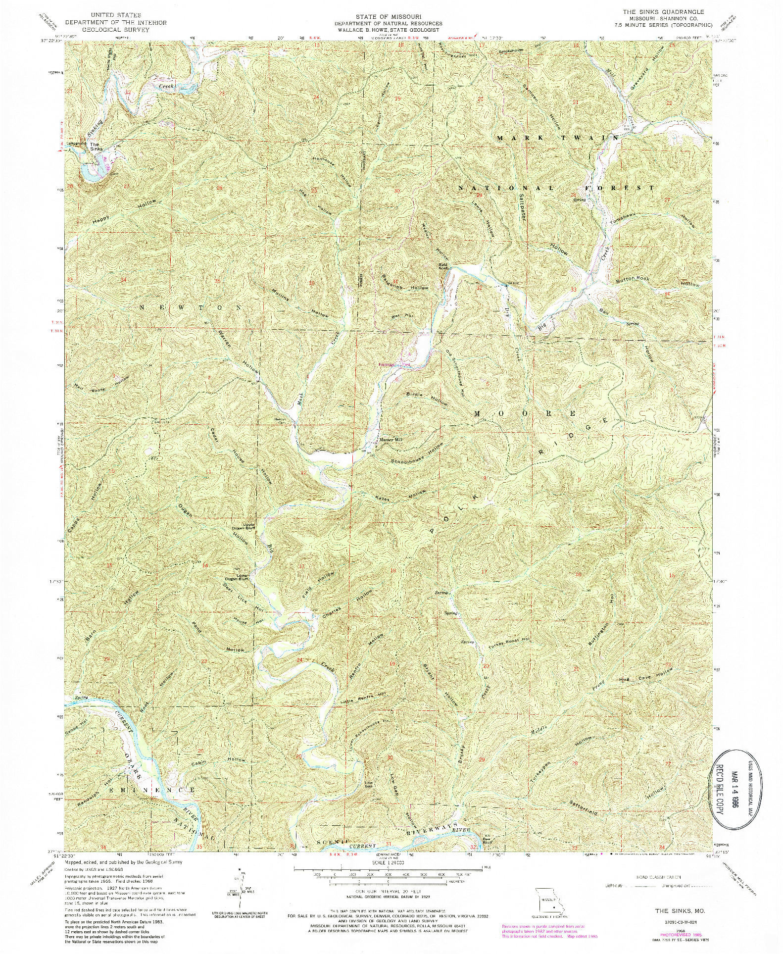 USGS 1:24000-SCALE QUADRANGLE FOR THE SINKS, MO 1968