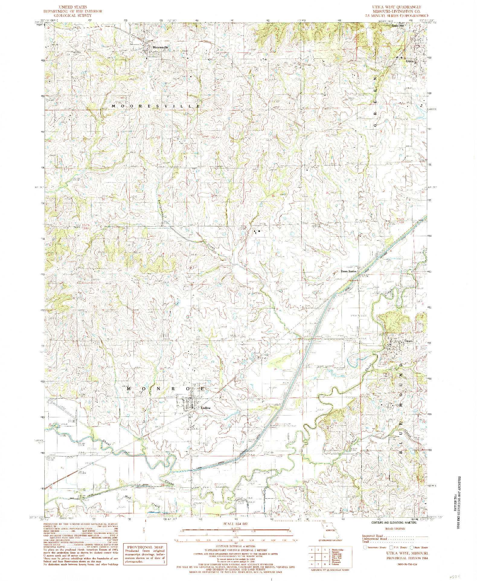 USGS 1:24000-SCALE QUADRANGLE FOR UTICA WEST, MO 1984