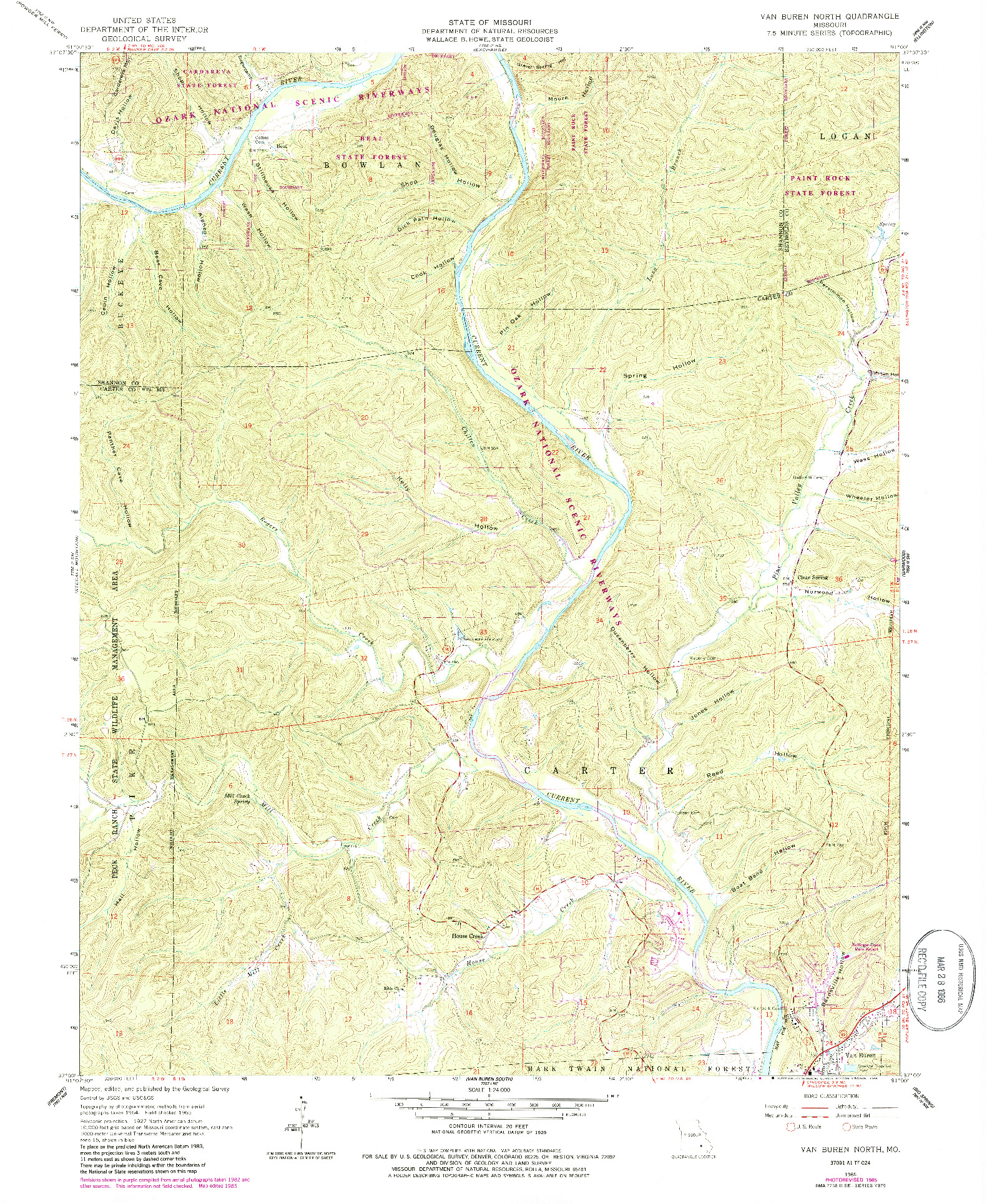 USGS 1:24000-SCALE QUADRANGLE FOR VAN BUREN NORTH, MO 1965