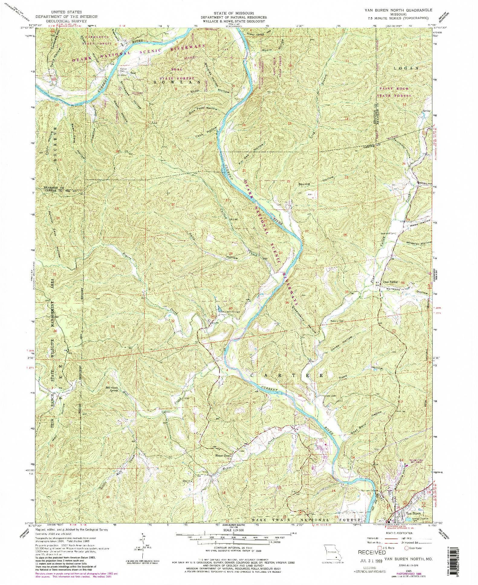 USGS 1:24000-SCALE QUADRANGLE FOR VAN BUREN NORTH, MO 1965