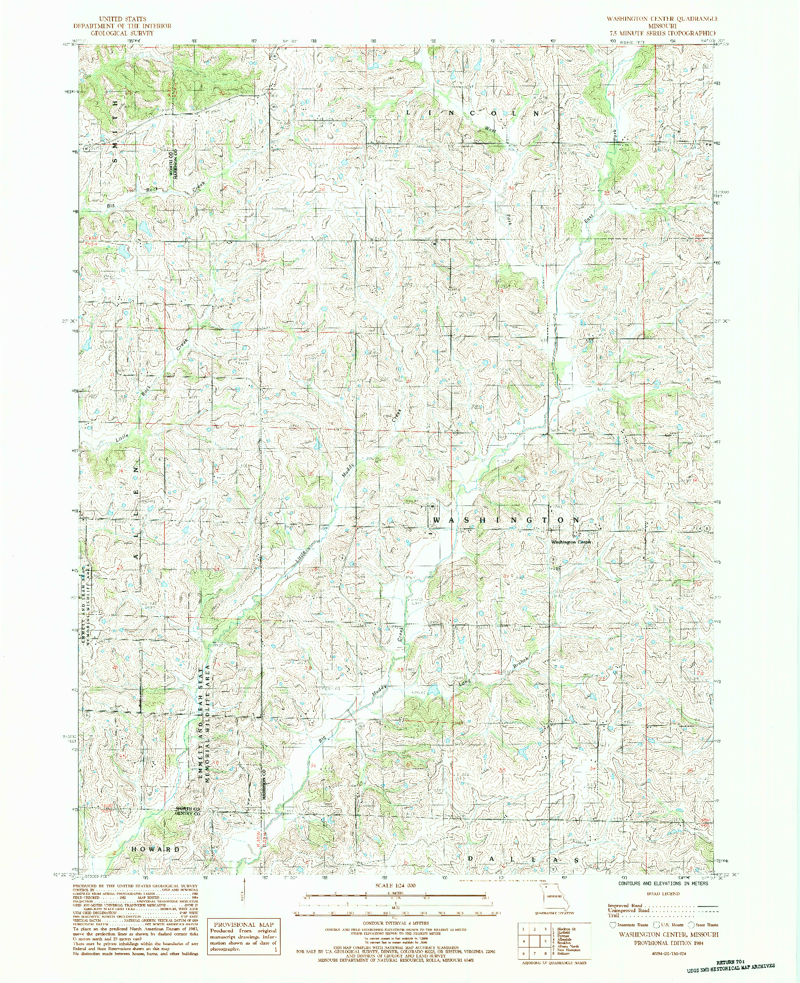 USGS 1:24000-SCALE QUADRANGLE FOR WASHINGTON CENTER, MO 1984