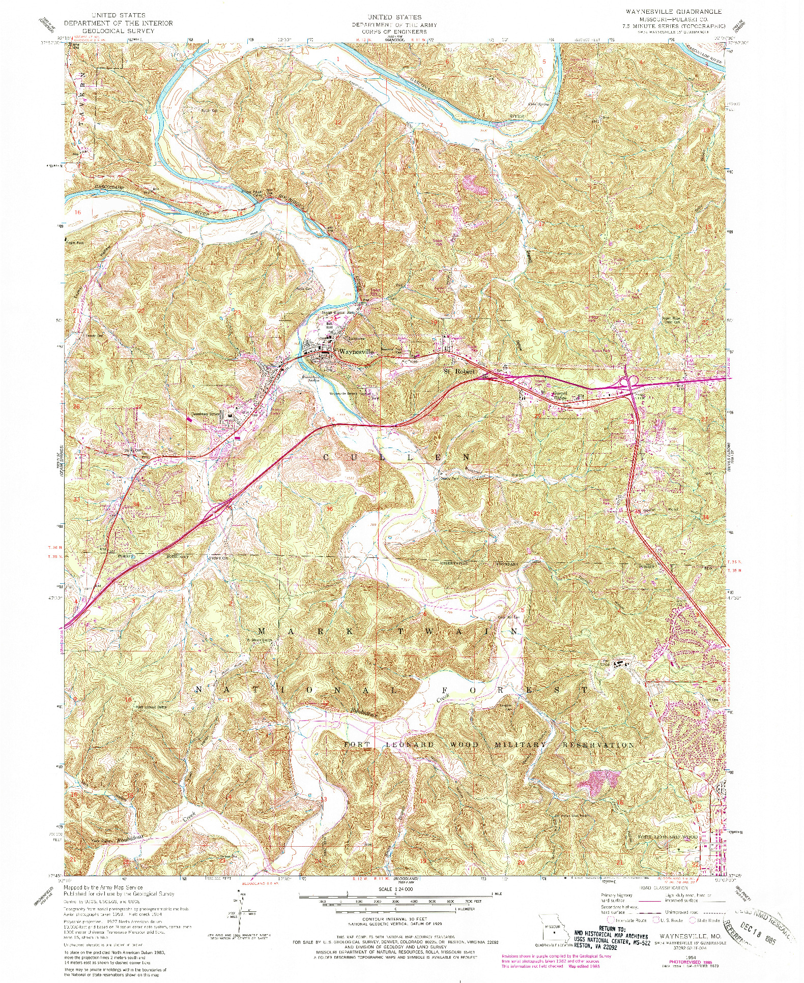 USGS 1:24000-SCALE QUADRANGLE FOR WAYNESVILLE, MO 1954