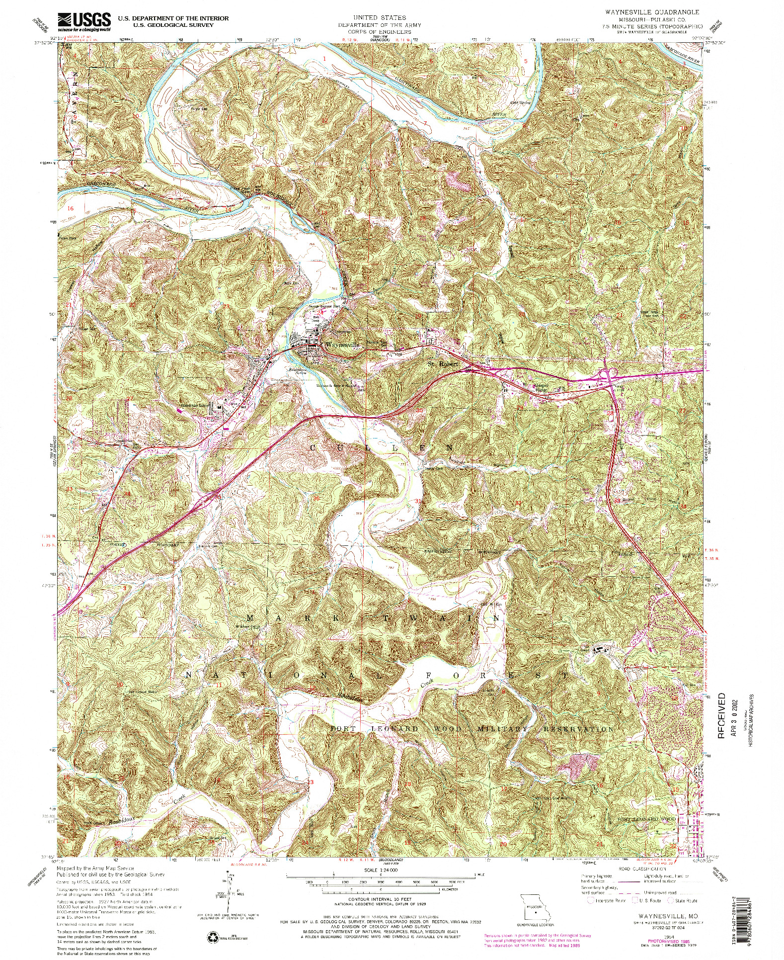 USGS 1:24000-SCALE QUADRANGLE FOR WAYNESVILLE, MO 1954