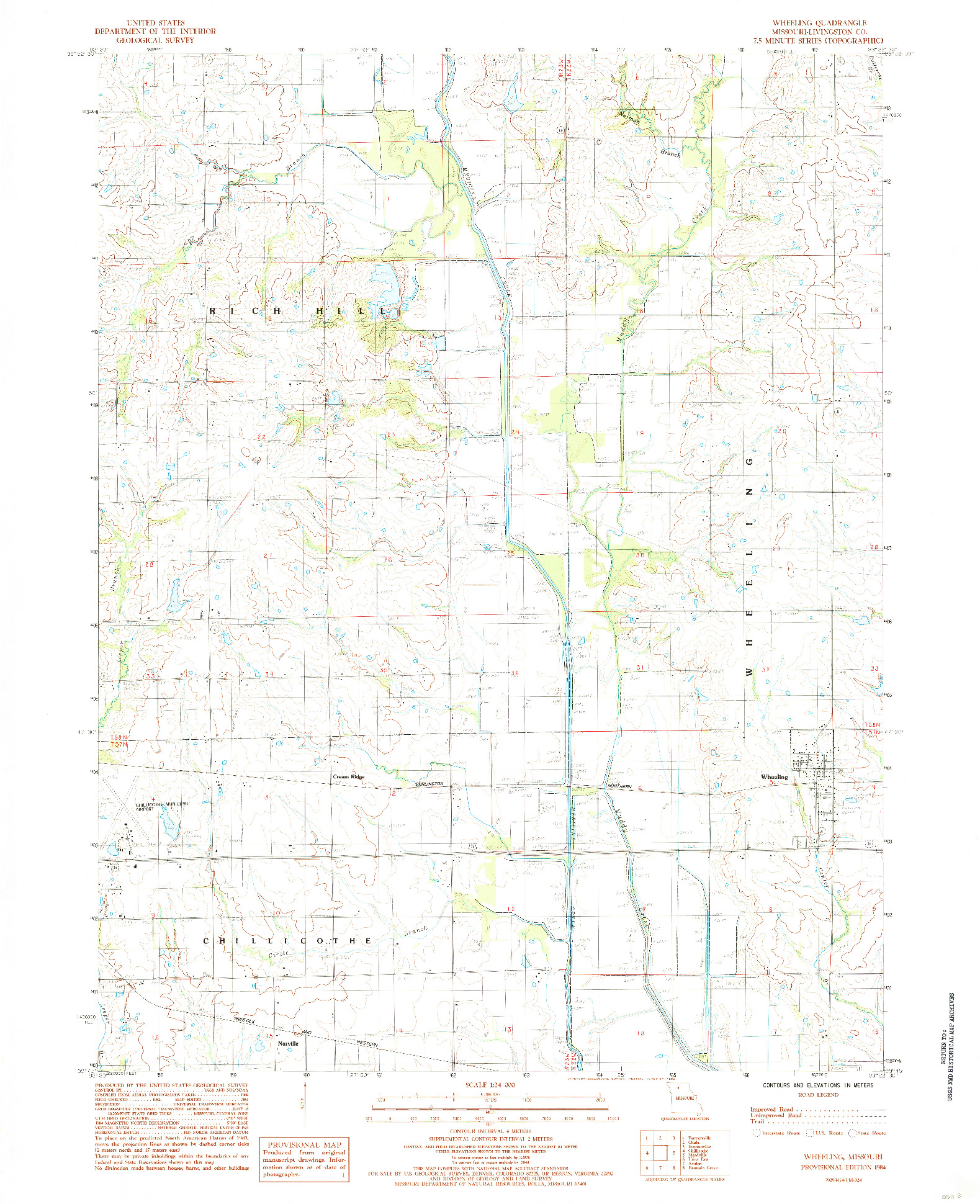 USGS 1:24000-SCALE QUADRANGLE FOR WHEELING, MO 1984