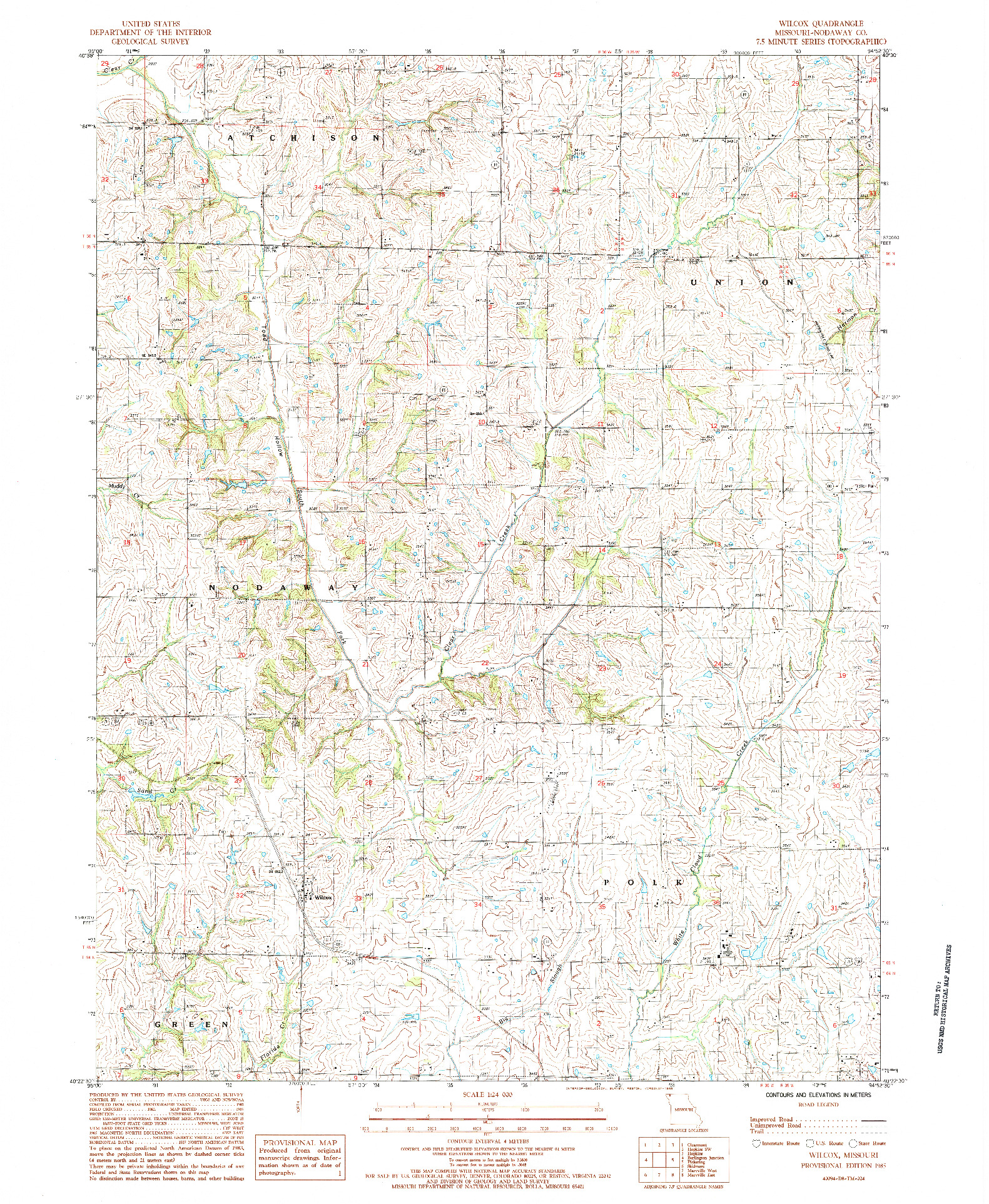 USGS 1:24000-SCALE QUADRANGLE FOR WILCOX, MO 1985