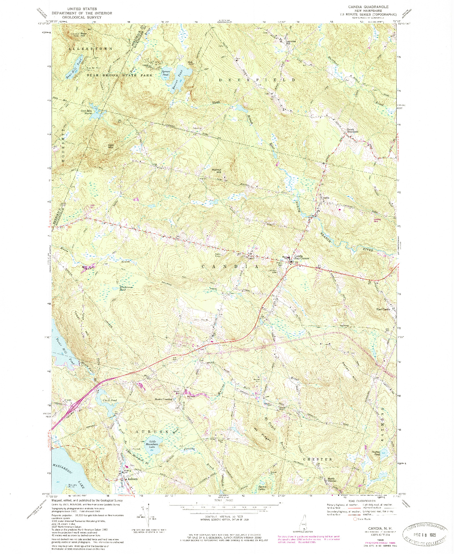USGS 1:24000-SCALE QUADRANGLE FOR CANDIA, NH 1969