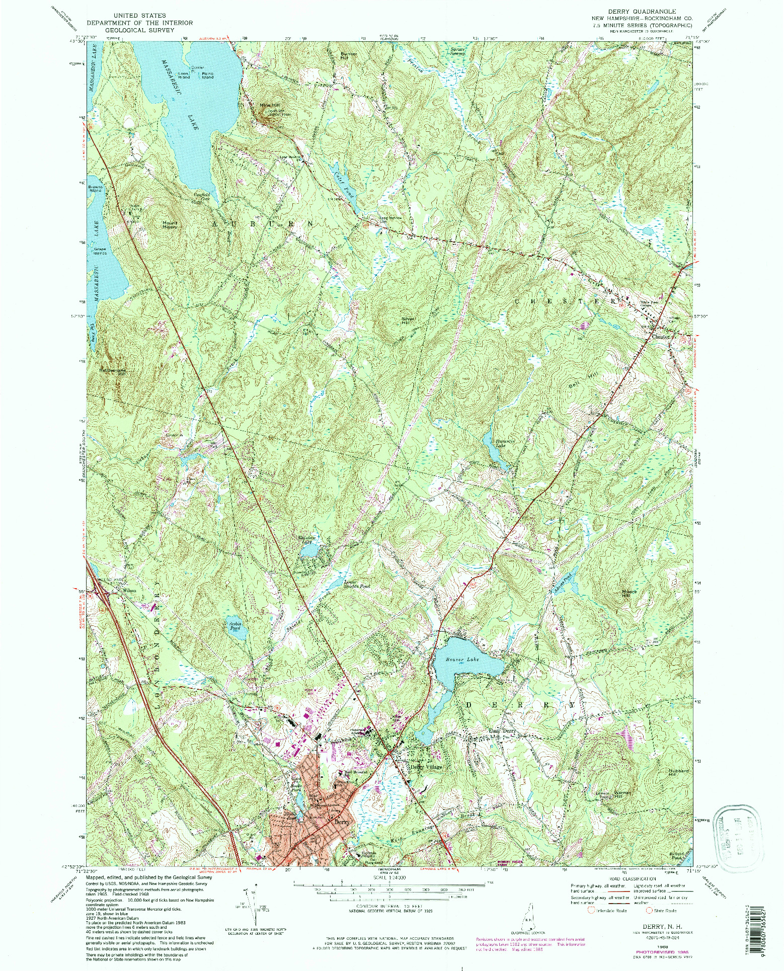 USGS 1:24000-SCALE QUADRANGLE FOR DERRY, NH 1968