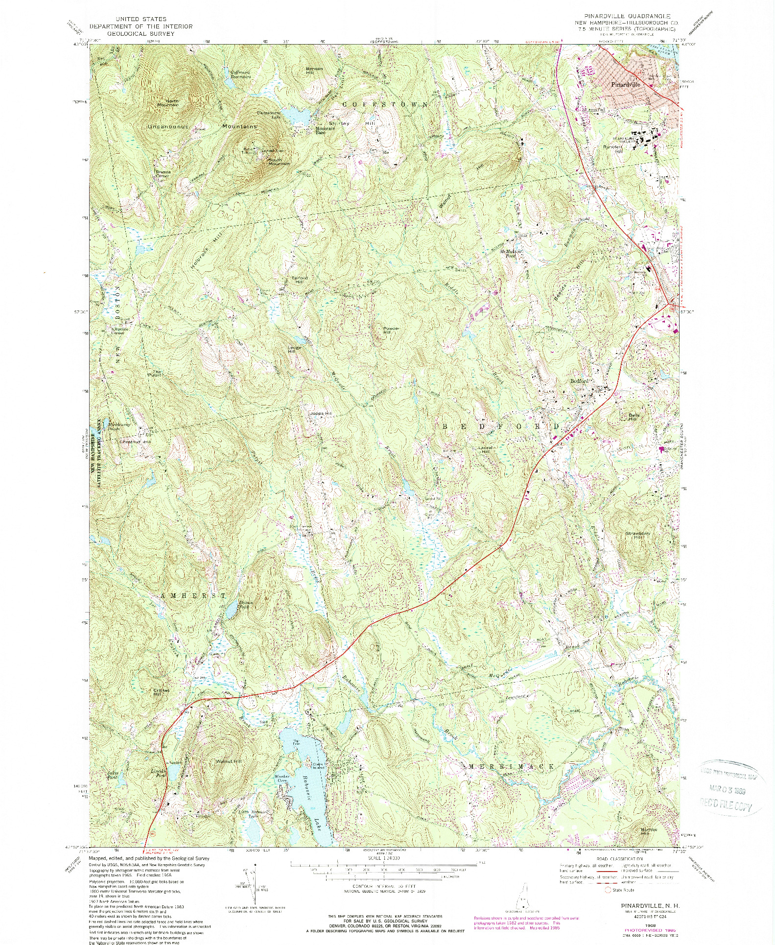 USGS 1:24000-SCALE QUADRANGLE FOR PINARDVILLE, NH 1968