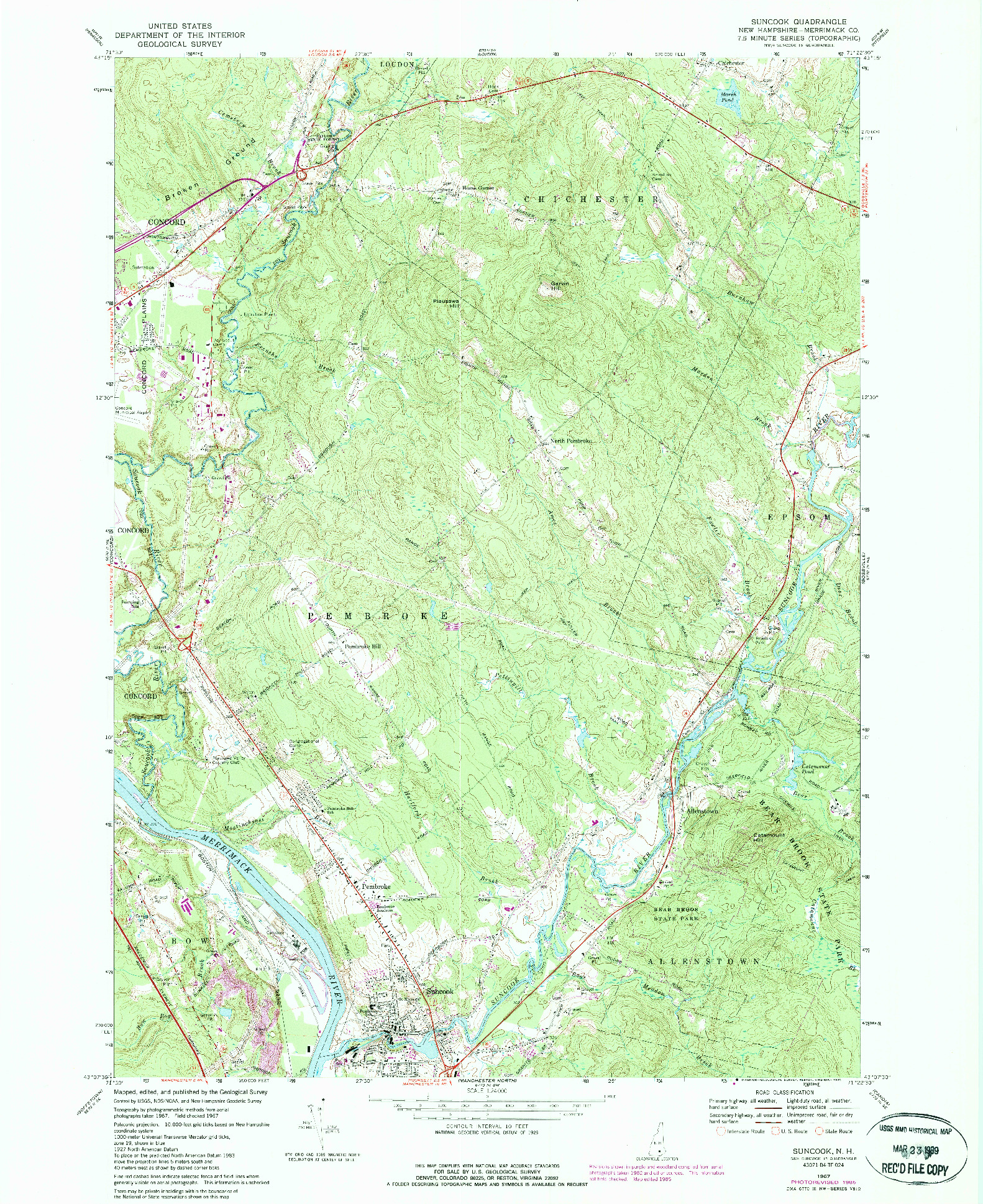 USGS 1:24000-SCALE QUADRANGLE FOR SUNCOOK, NH 1967