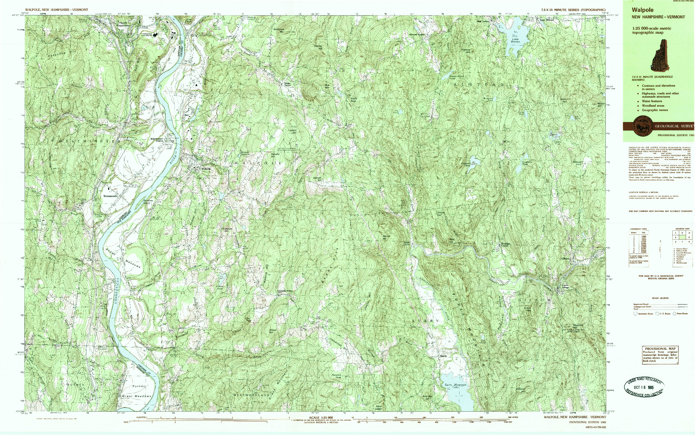 USGS 1:25000-SCALE QUADRANGLE FOR WALPOLE, NH 1985
