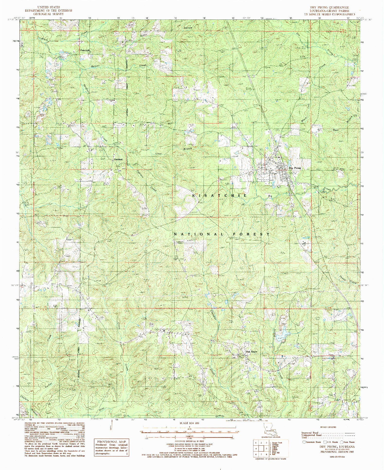 USGS 1:24000-SCALE QUADRANGLE FOR DRY PRONG, LA 1985