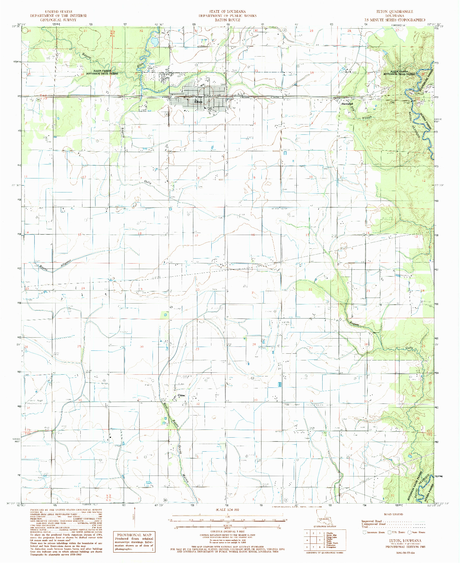 USGS 1:24000-SCALE QUADRANGLE FOR ELTON, LA 1985
