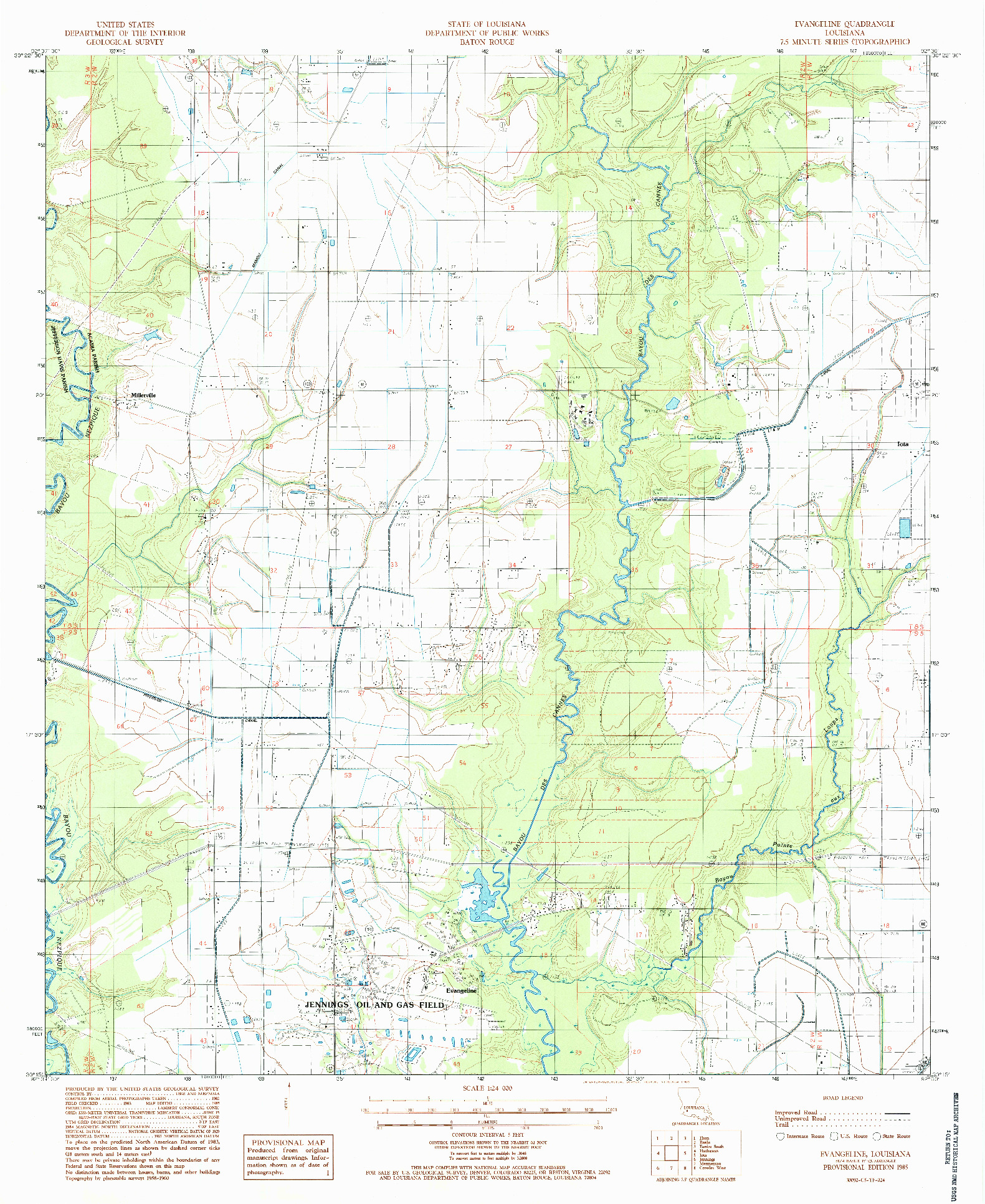 USGS 1:24000-SCALE QUADRANGLE FOR EVANGELINE, LA 1985