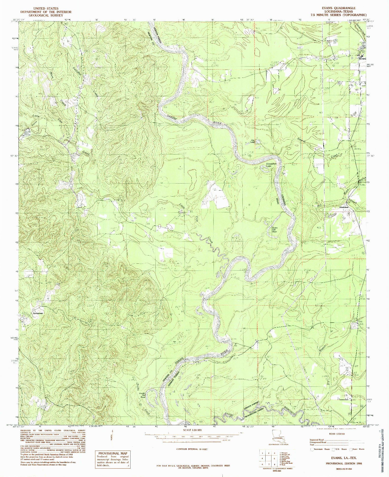 USGS 1:24000-SCALE QUADRANGLE FOR EVANS, LA 1984