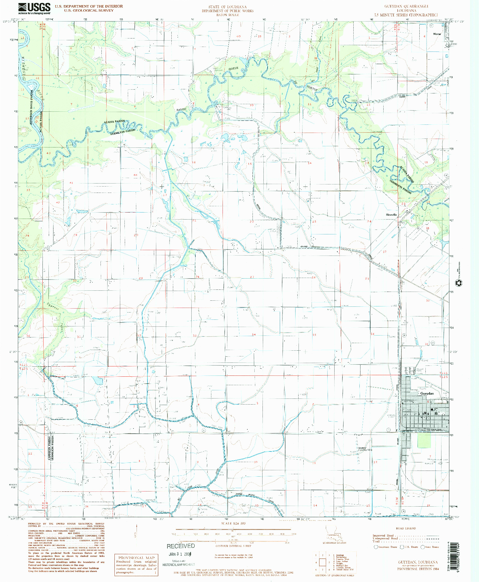 USGS 1:24000-SCALE QUADRANGLE FOR GUEYDAN, LA 1984