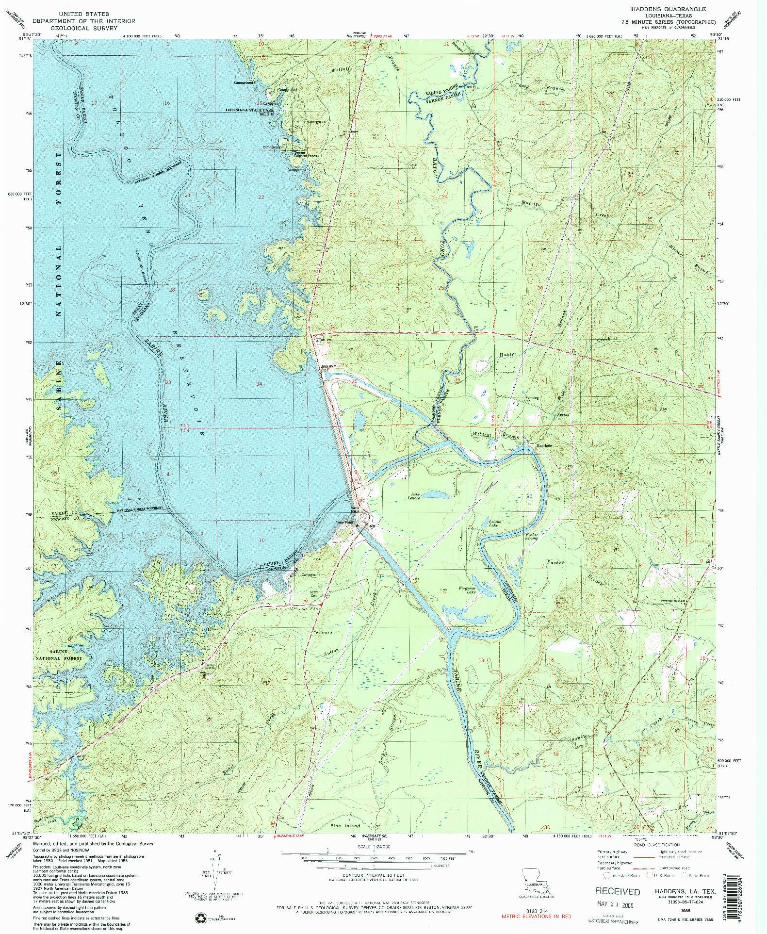 USGS 1:24000-SCALE QUADRANGLE FOR HADDENS, LA 1985