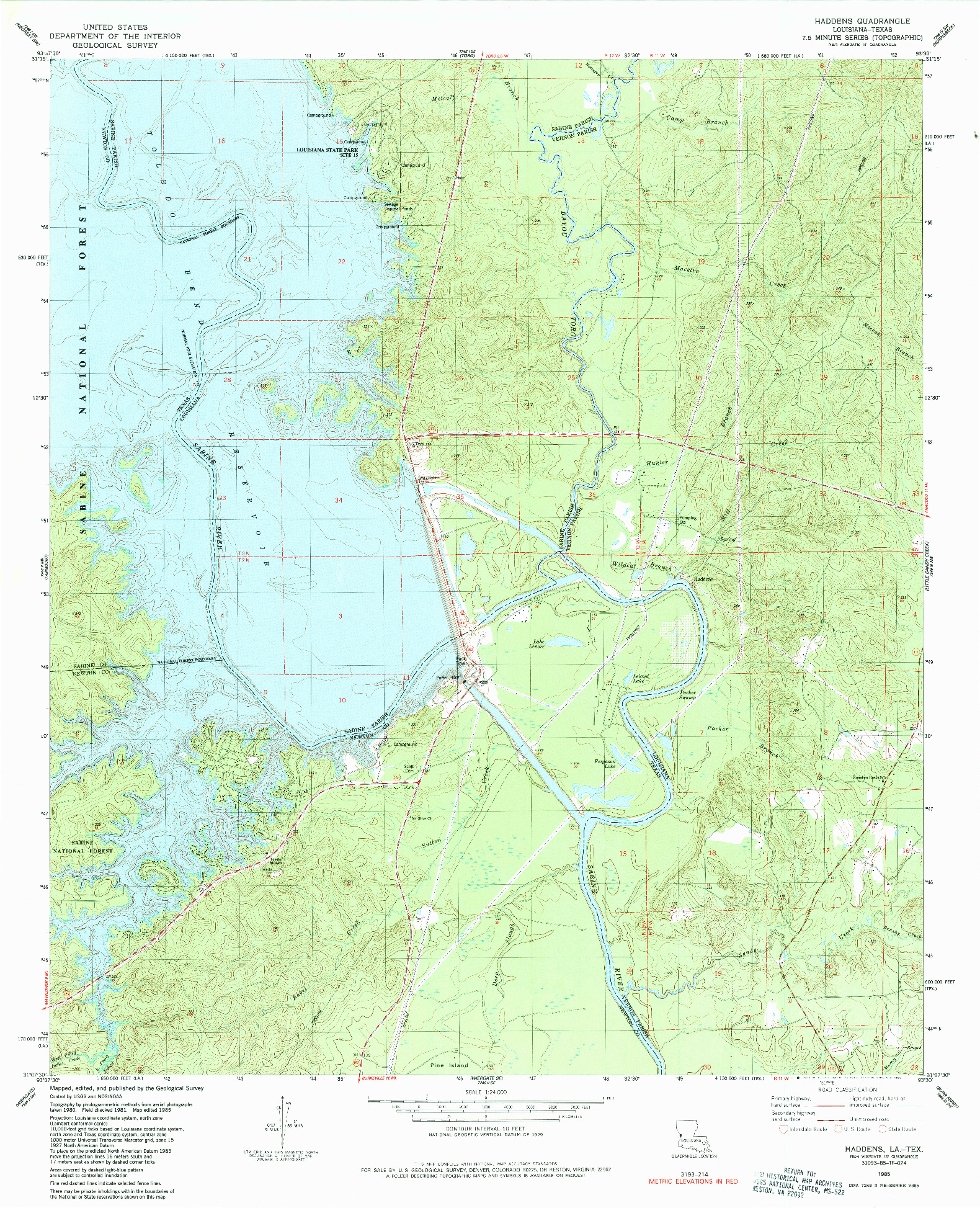 USGS 1:24000-SCALE QUADRANGLE FOR HADDENS, LA 1985