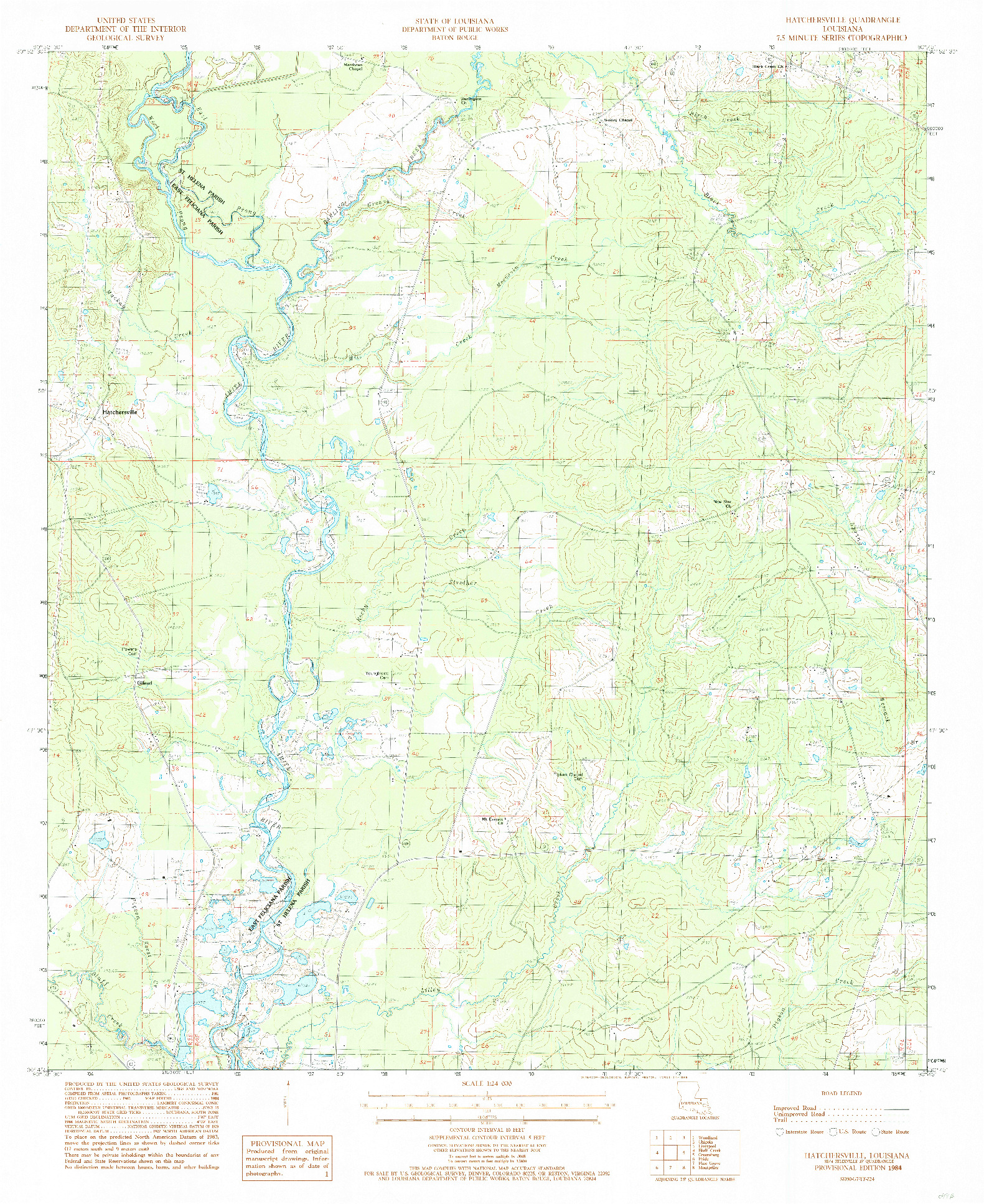 USGS 1:24000-SCALE QUADRANGLE FOR HATCHERSVILLE, LA 1984