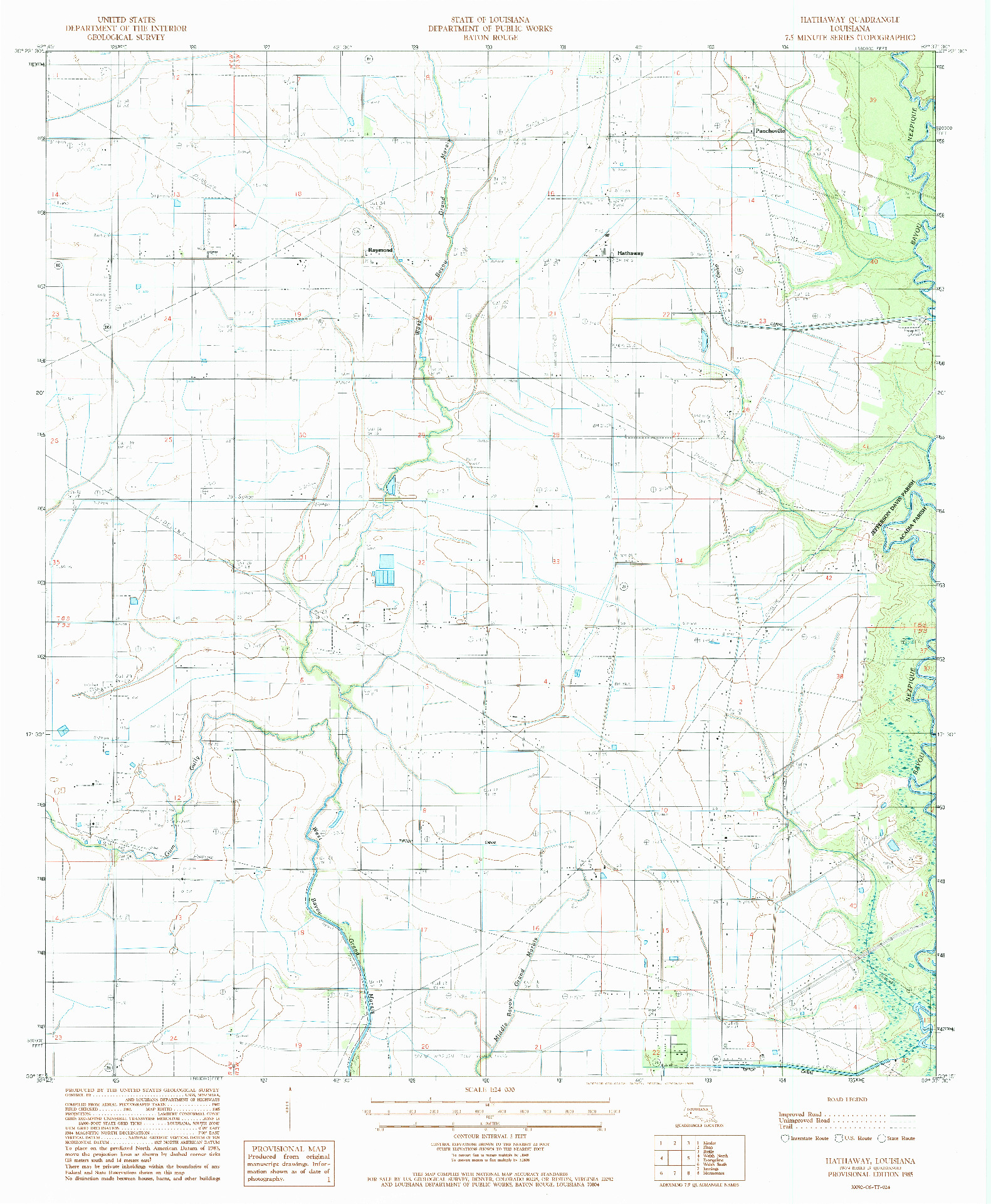 USGS 1:24000-SCALE QUADRANGLE FOR HATHAWAY, LA 1985