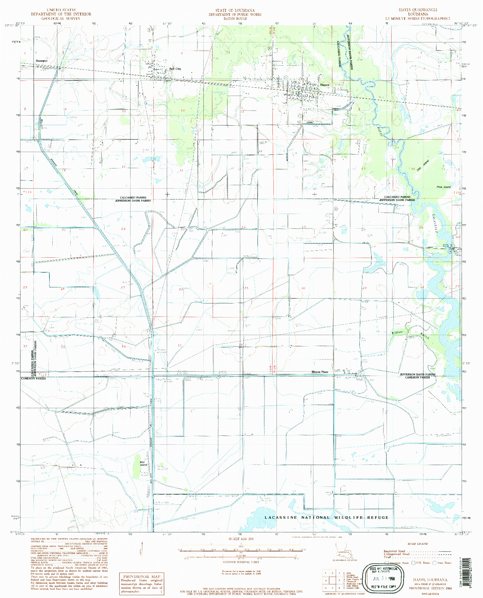 USGS 1:24000-SCALE QUADRANGLE FOR HAYES, LA 1984