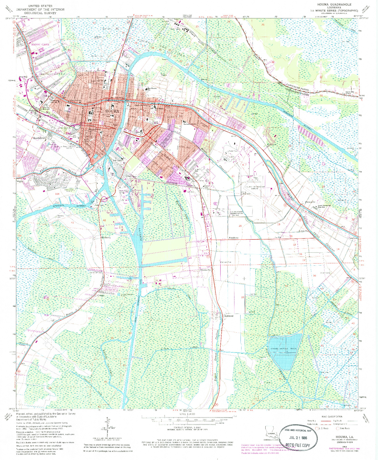 USGS 1:24000-SCALE QUADRANGLE FOR HOUMA, LA 1963