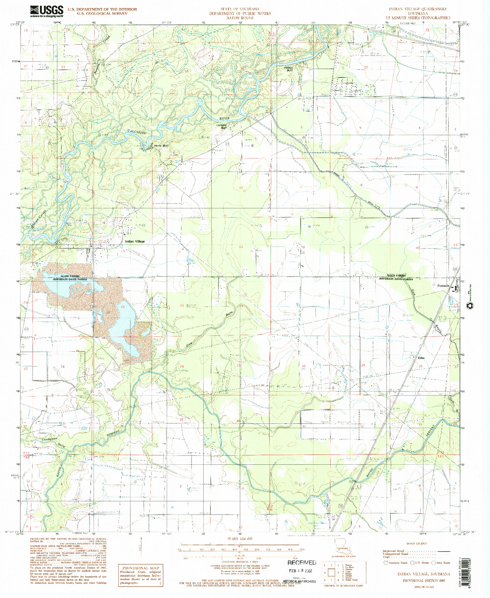 USGS 1:24000-SCALE QUADRANGLE FOR INDIAN VILLAGE, LA 1985