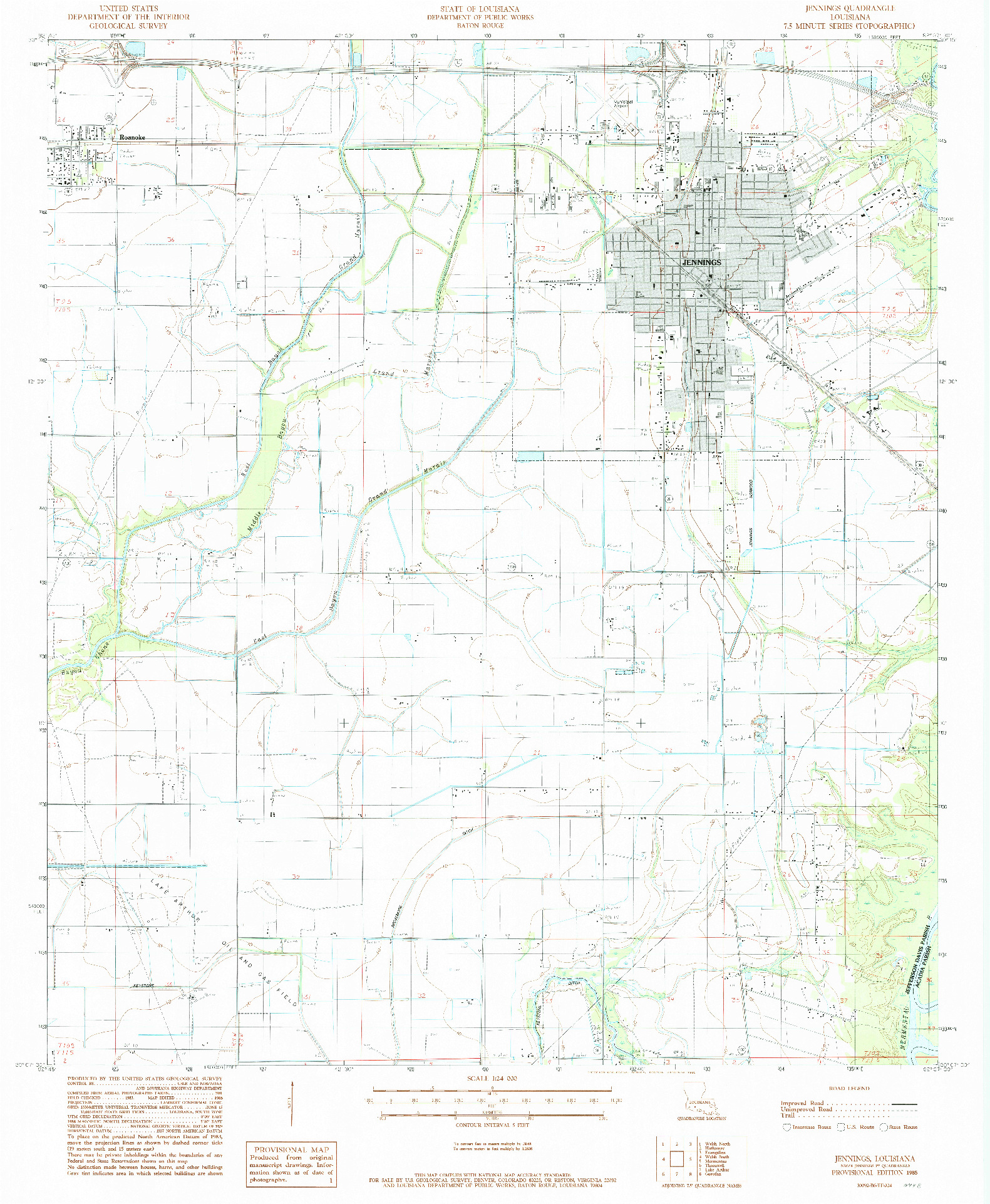 USGS 1:24000-SCALE QUADRANGLE FOR JENNINGS, LA 1985