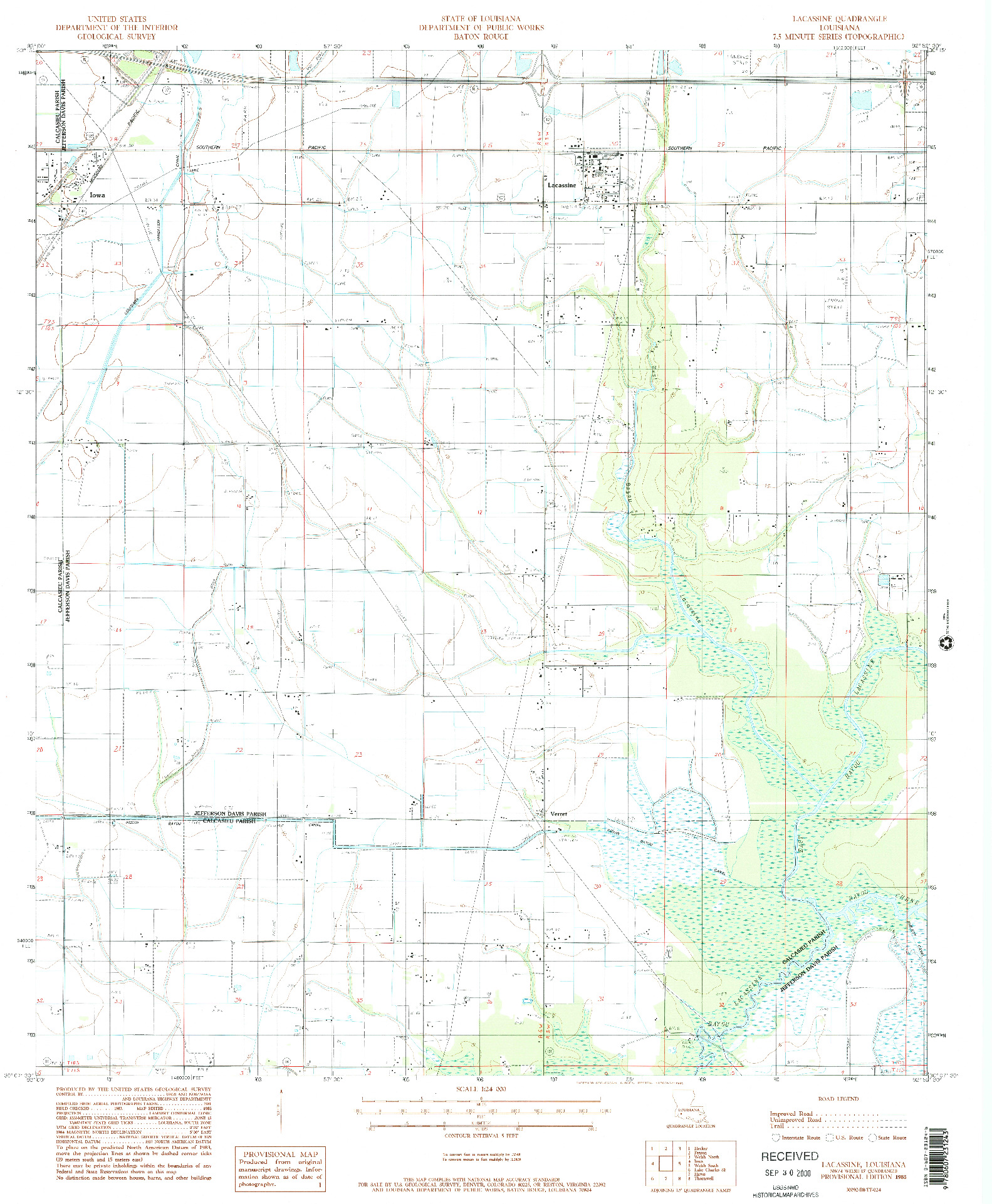 USGS 1:24000-SCALE QUADRANGLE FOR LACASSINE, LA 1985