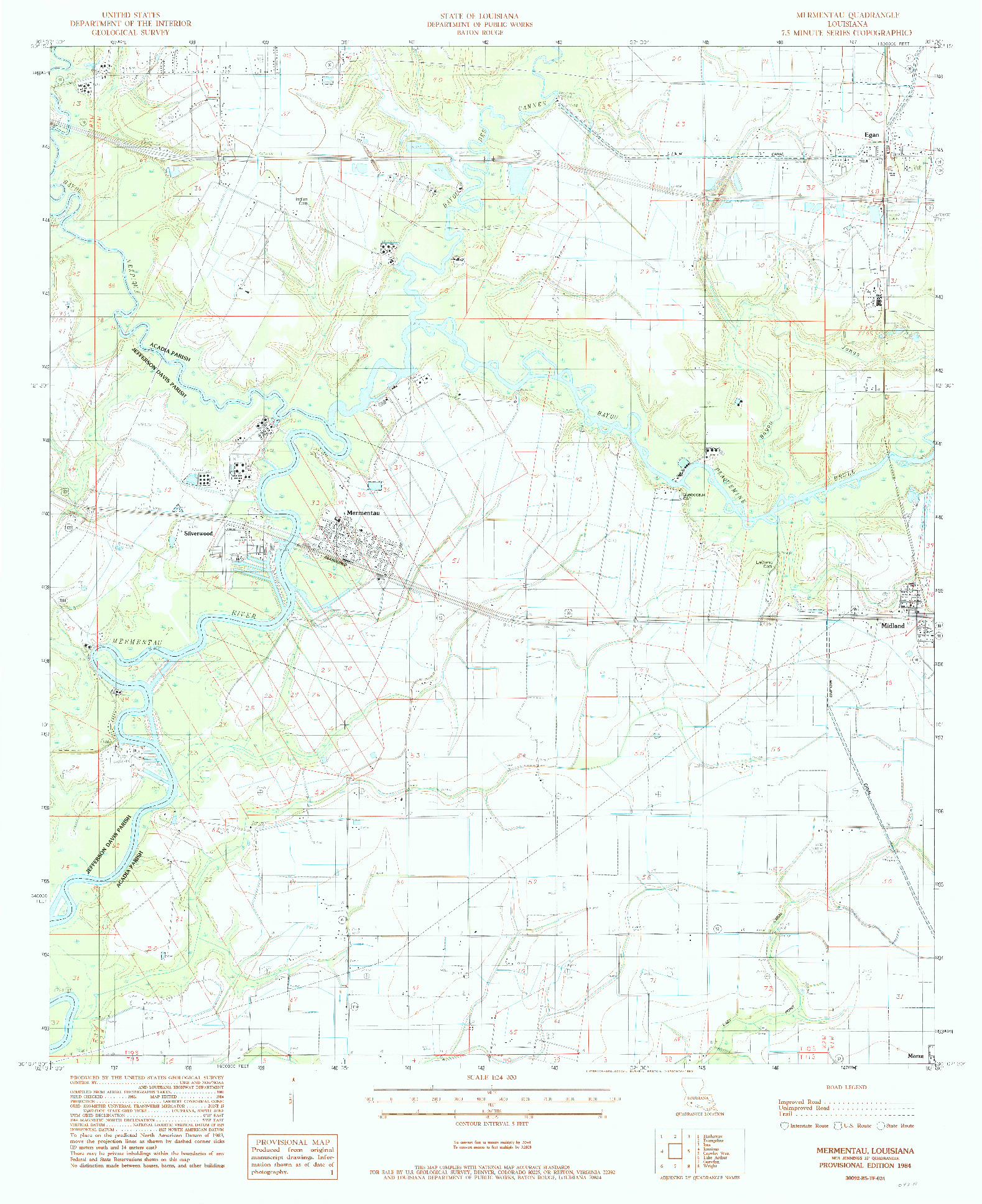 USGS 1:24000-SCALE QUADRANGLE FOR MERMENTAU, LA 1984