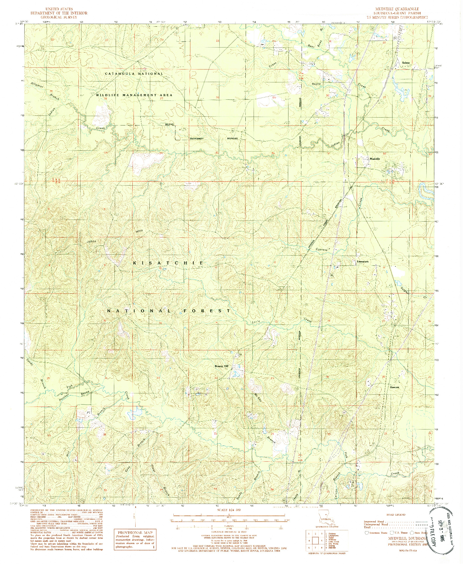 USGS 1:24000-SCALE QUADRANGLE FOR MUDVILLE, LA 1985