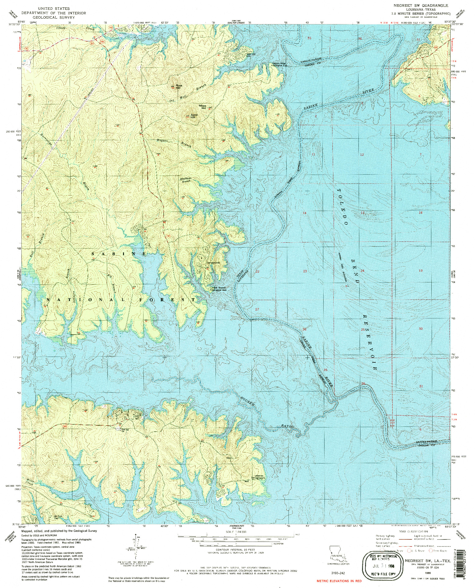 USGS 1:24000-SCALE QUADRANGLE FOR NEGREET SW, LA 1985