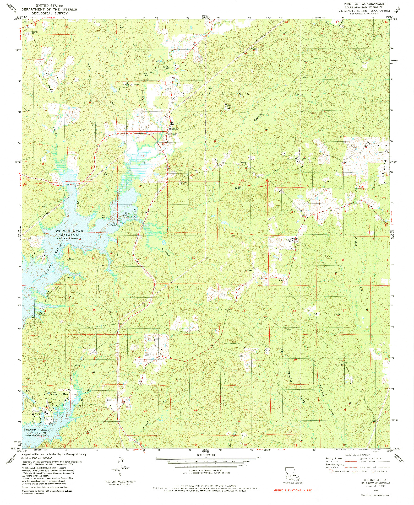 USGS 1:24000-SCALE QUADRANGLE FOR NEGREET, LA 1985