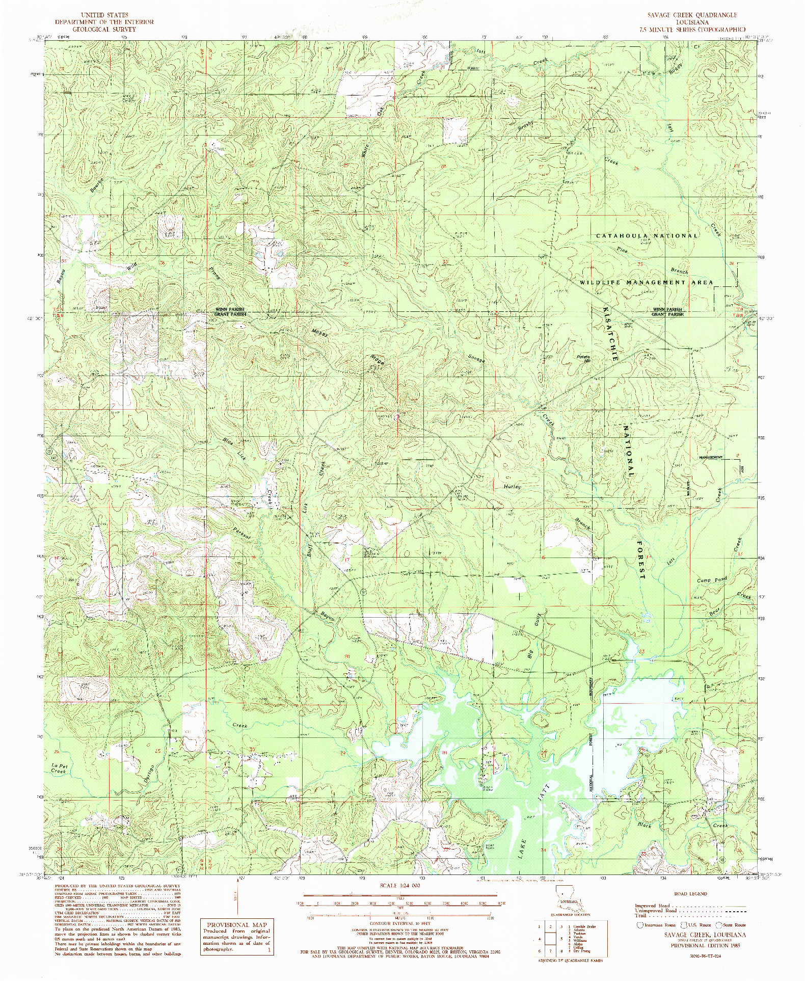 USGS 1:24000-SCALE QUADRANGLE FOR SAVAGE CREEK, LA 1985