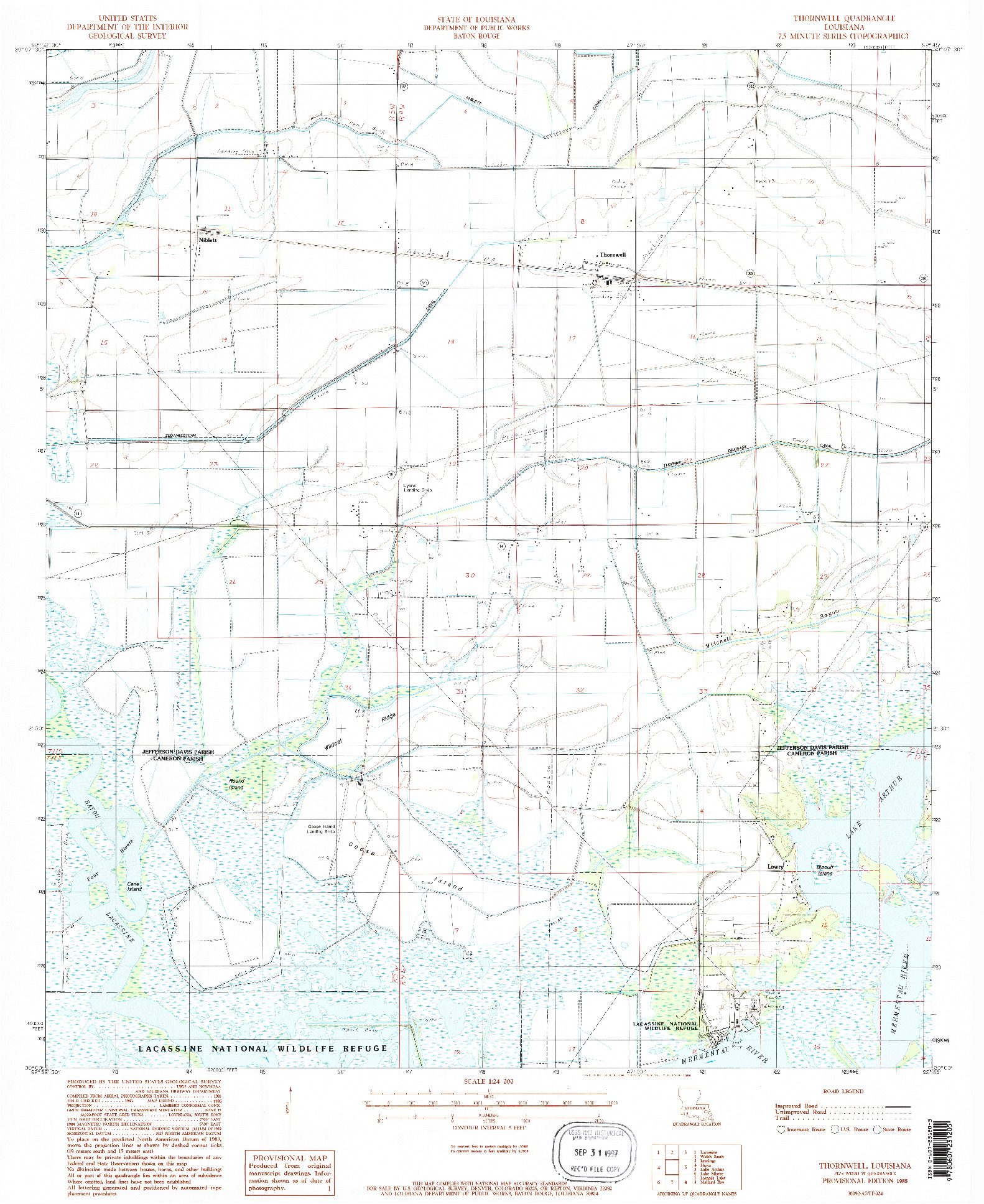USGS 1:24000-SCALE QUADRANGLE FOR THORNWELL, LA 1985