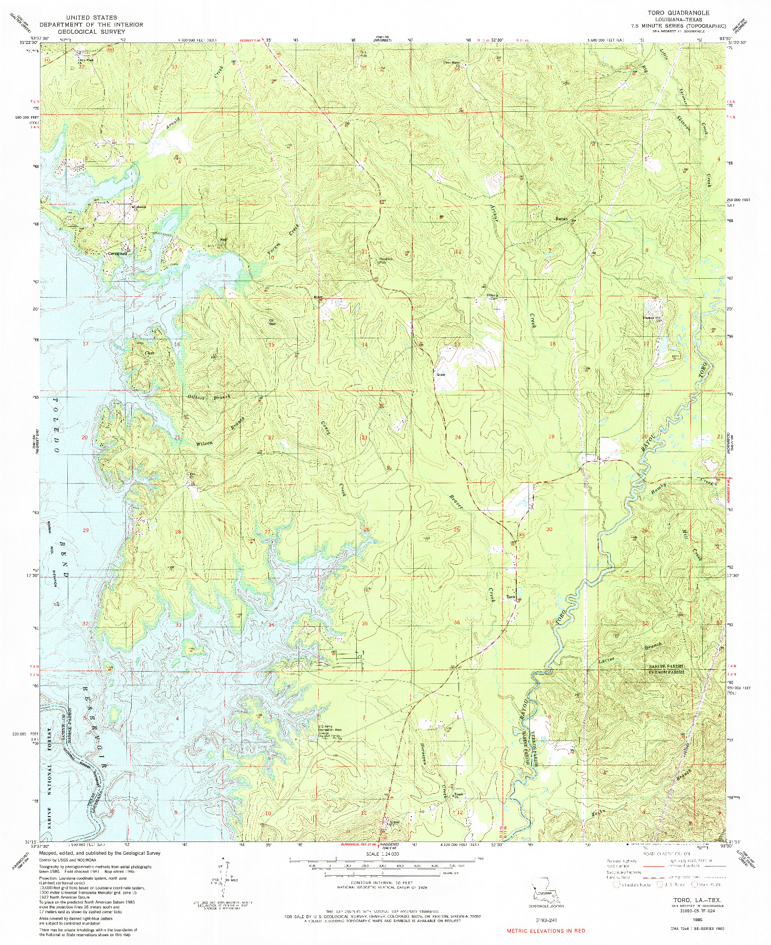 USGS 1:24000-SCALE QUADRANGLE FOR TORO, LA 1985
