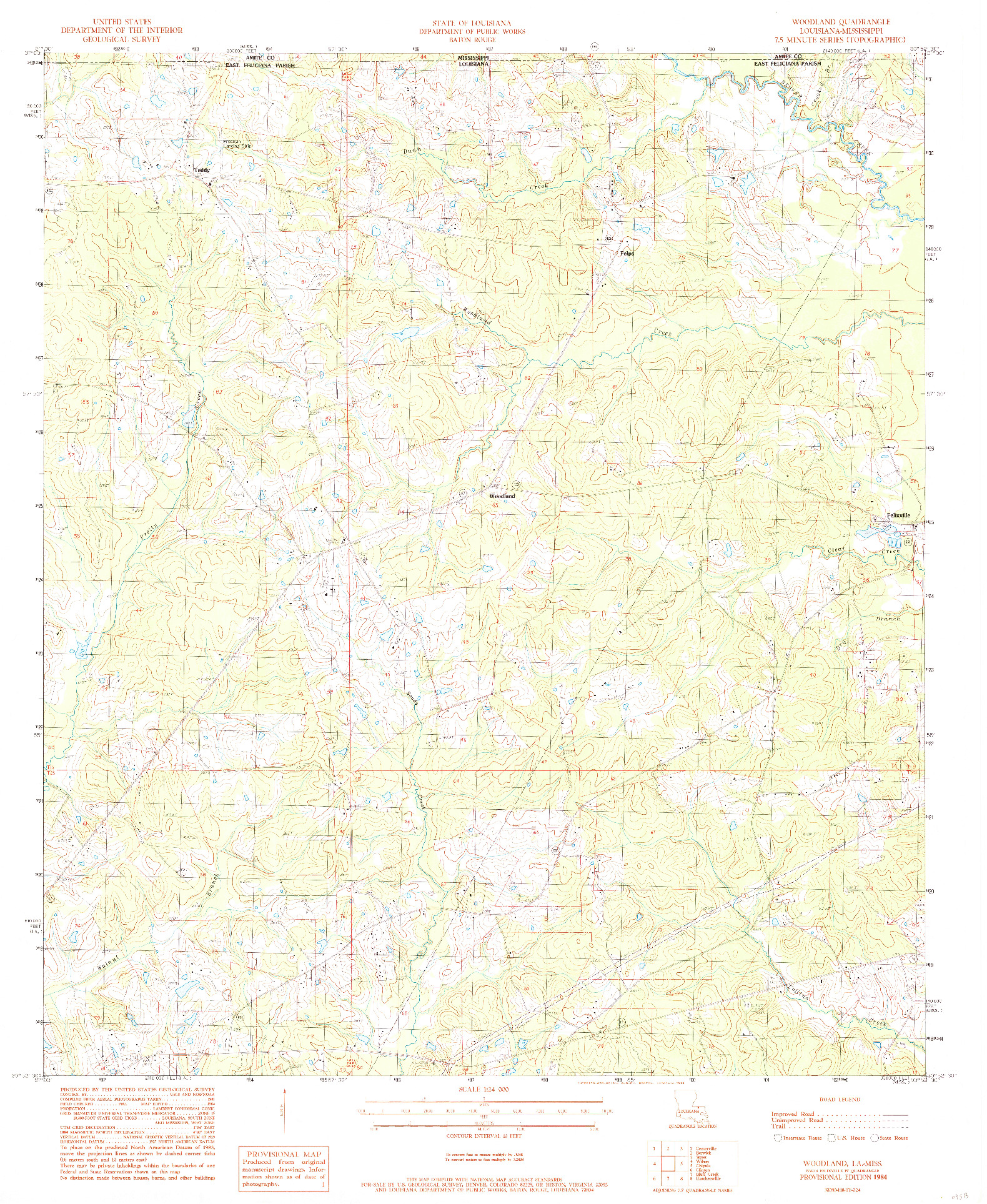 USGS 1:24000-SCALE QUADRANGLE FOR WOODLAND, LA 1984