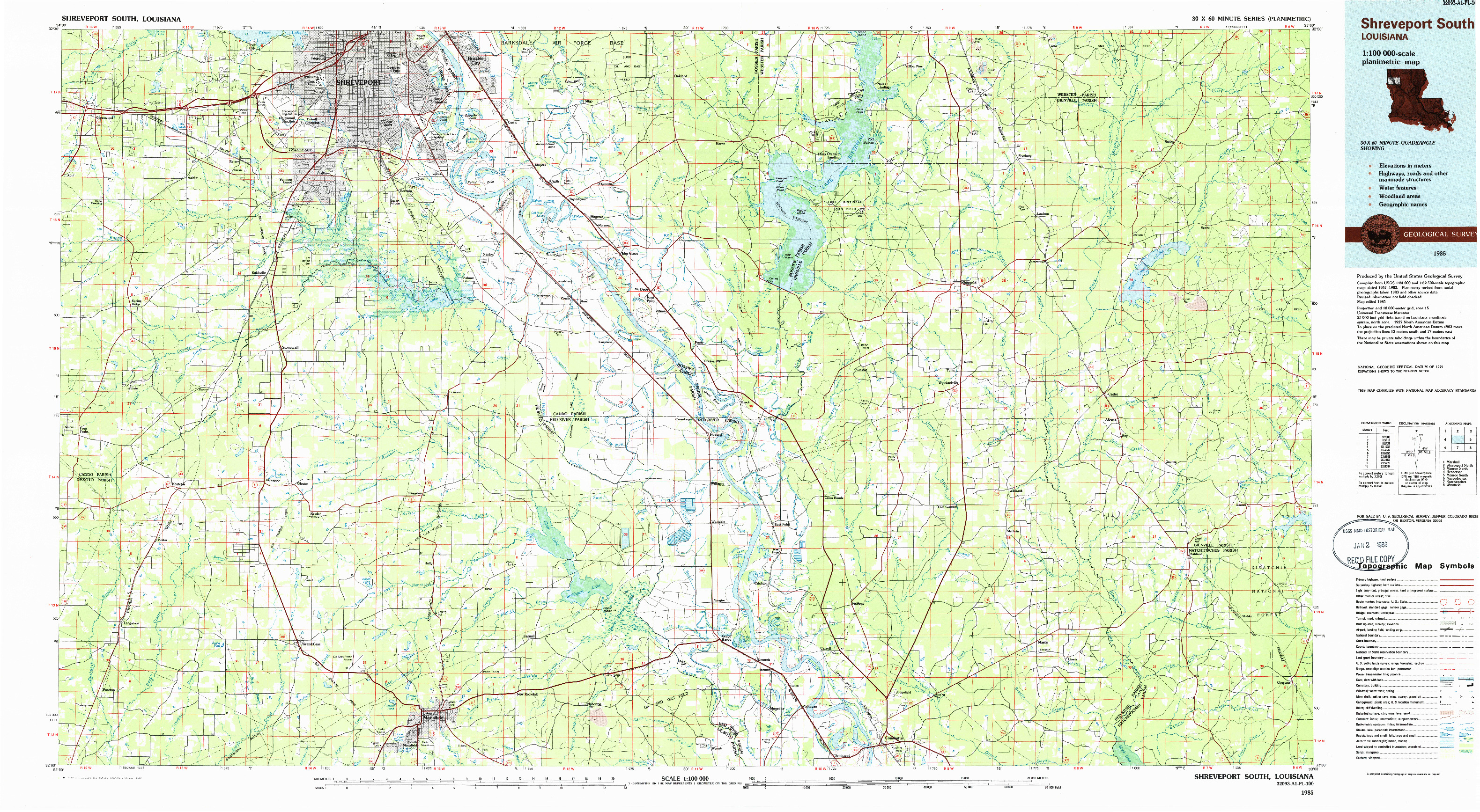 USGS 1:100000-SCALE QUADRANGLE FOR SHREVEPORT SOUTH, LA 1985