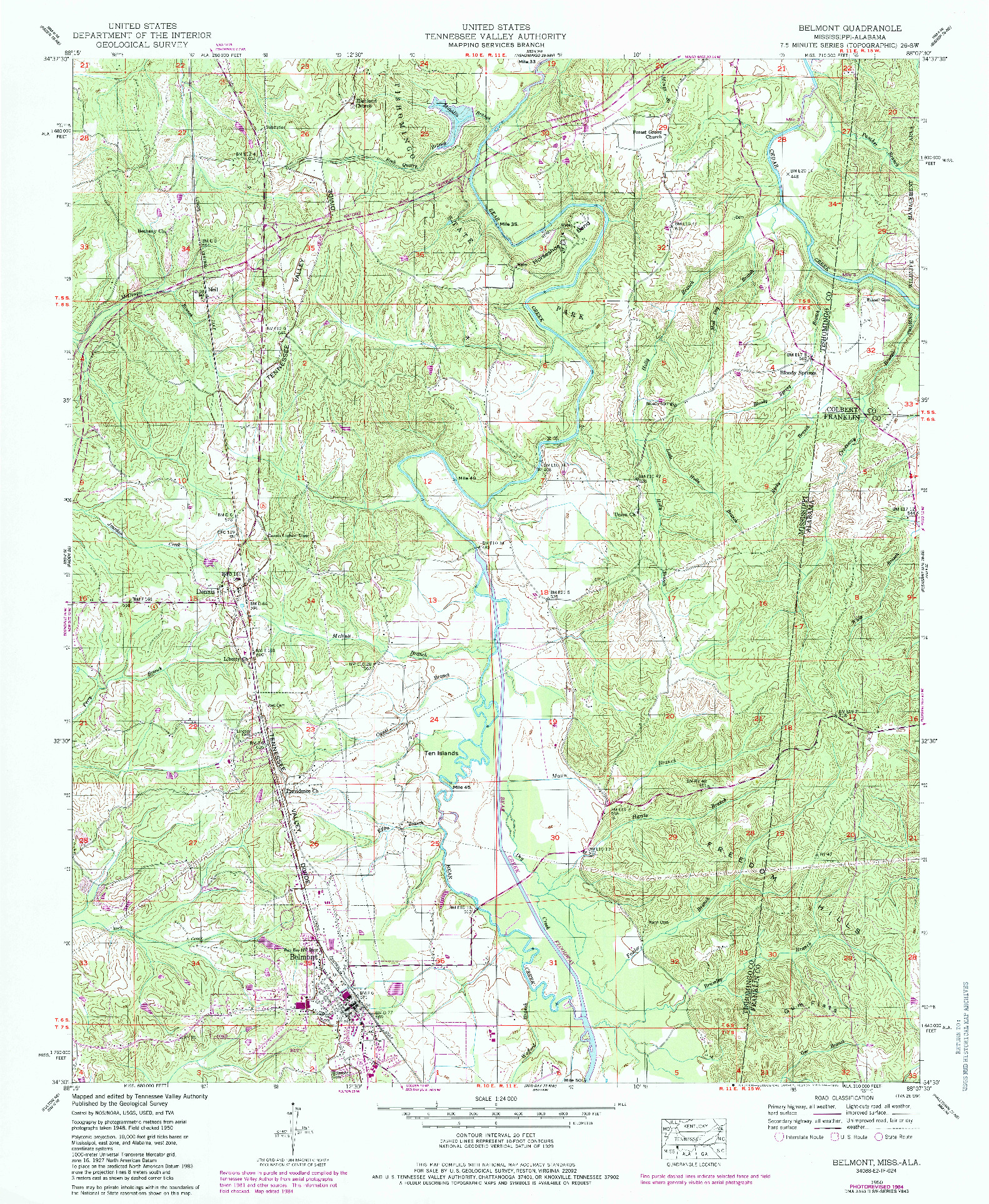 USGS 1:24000-SCALE QUADRANGLE FOR BELMONT, MS 1950