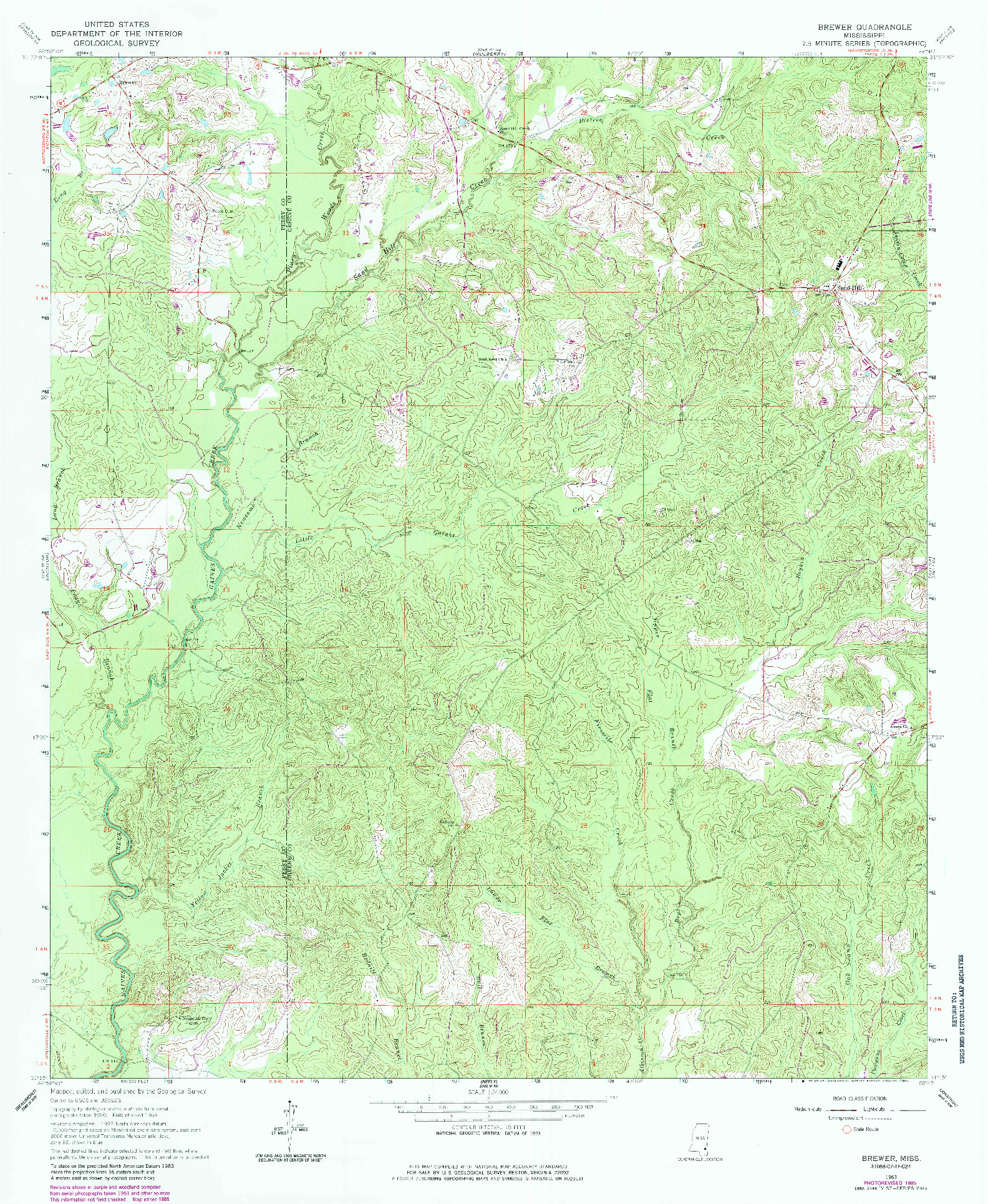 USGS 1:24000-SCALE QUADRANGLE FOR BREWER, MS 1963