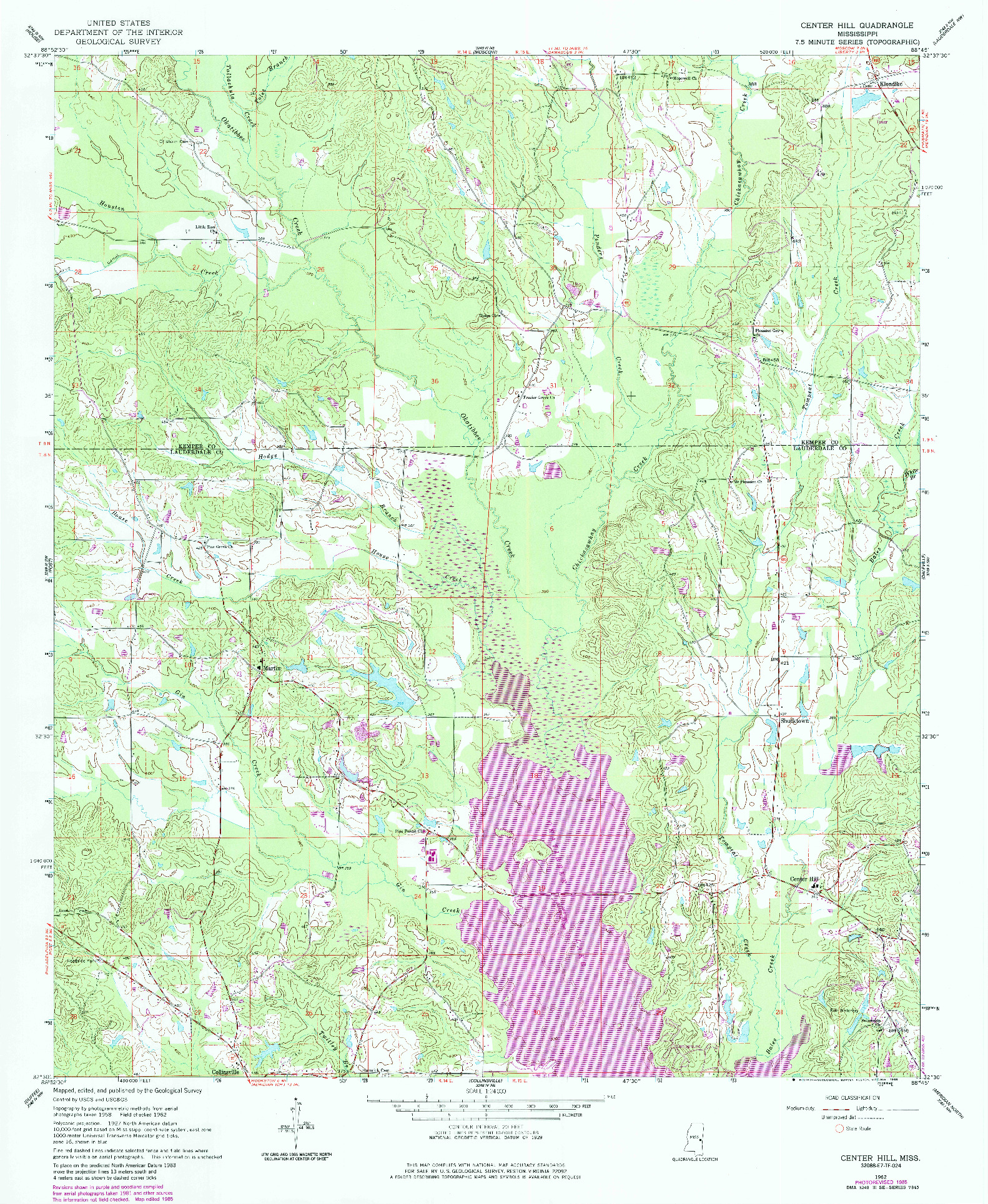 USGS 1:24000-SCALE QUADRANGLE FOR CENTER HILL, MS 1962